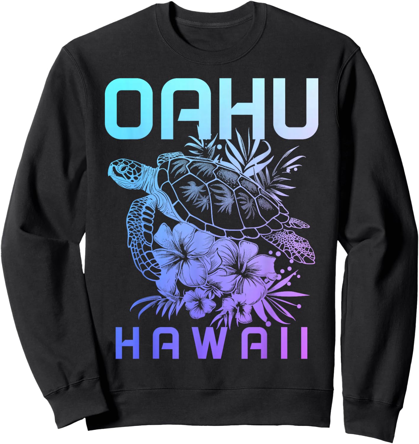 Oahu Hawaii Sea Turtle Hawaiian Surfer Souvenir Sweatshirt - Sweatshirt | Black