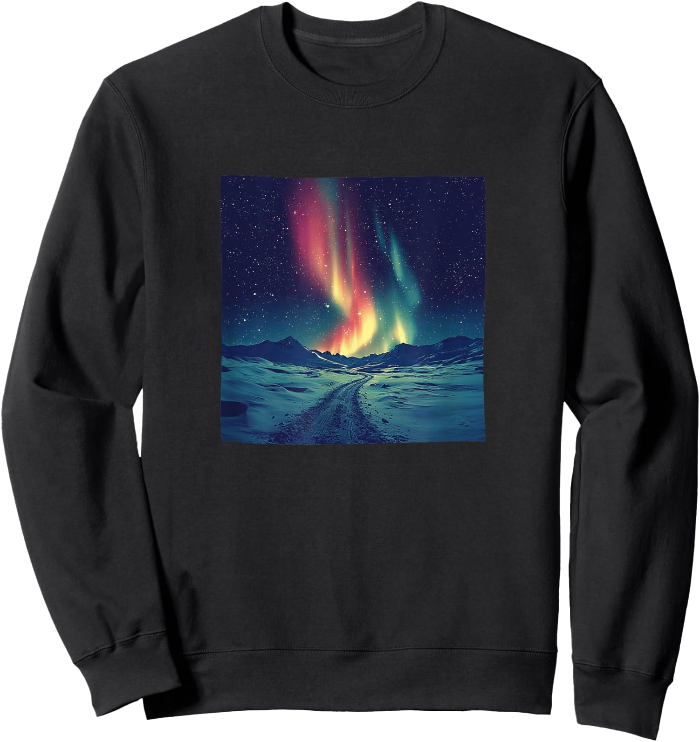 Northern Lights Over Snow Vintage Landscape Graphic Sweatshirt - Sweatshirt | Black