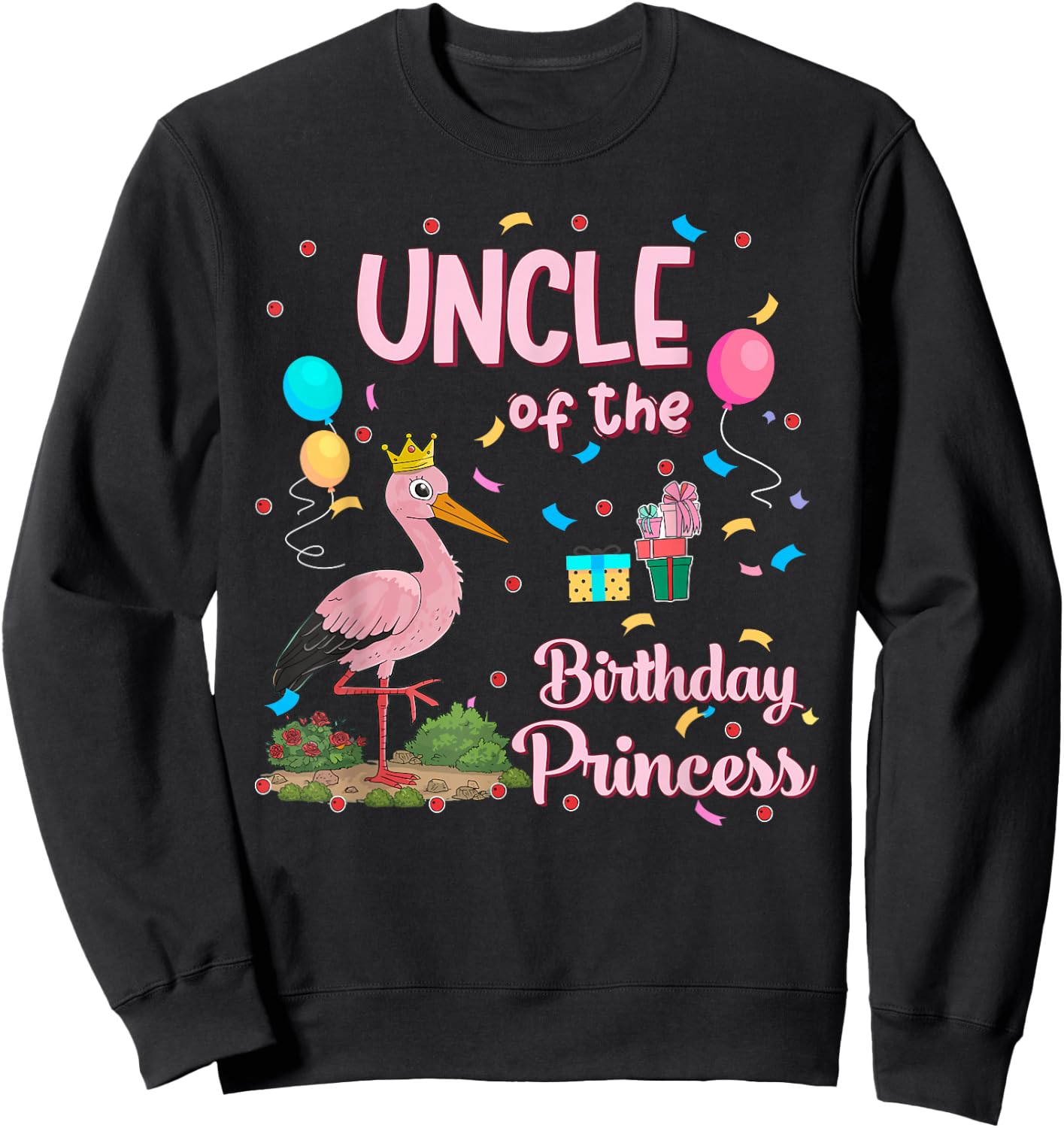 Uncle of the Birthday Princess Pink Flamingo Party Squad Sweatshirt - Sweatshirt | Black
