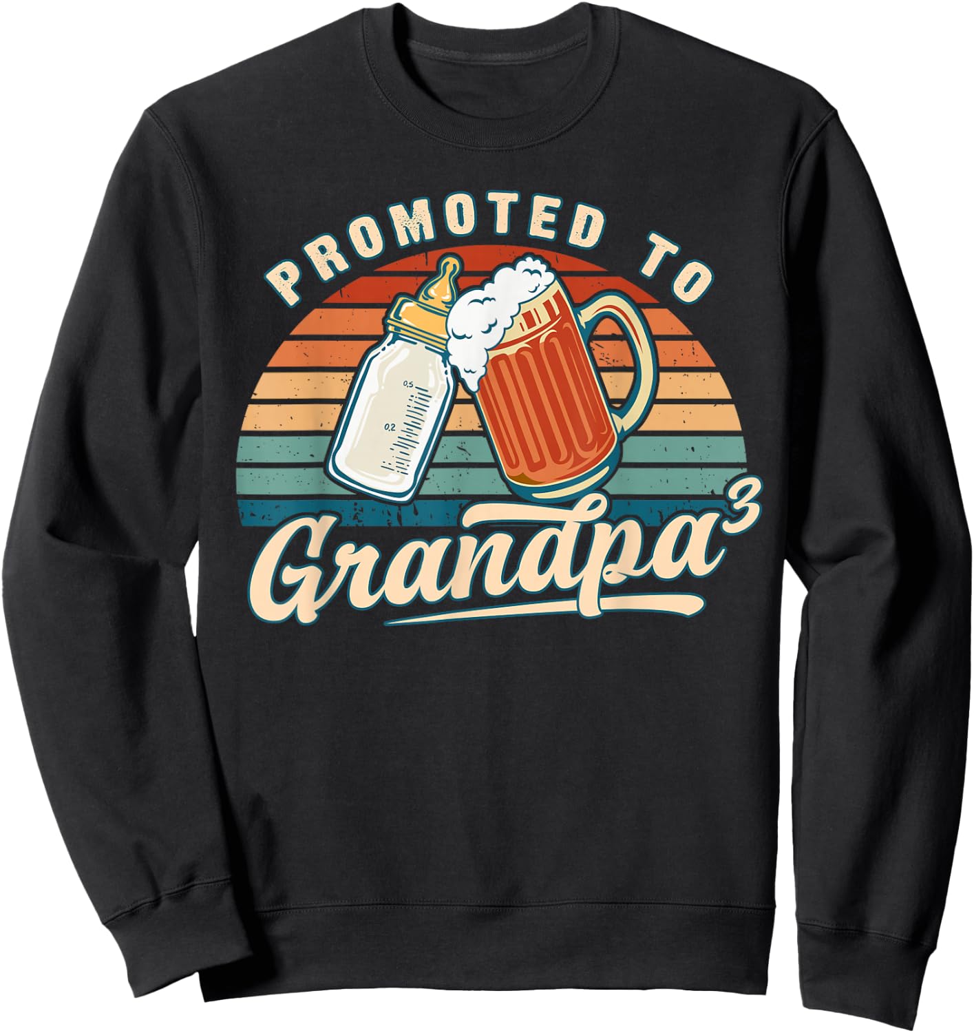 Promoted to Grandpa 3 Retro Baby Reveal Idea Sweatshirt - Sweatshirt | Black