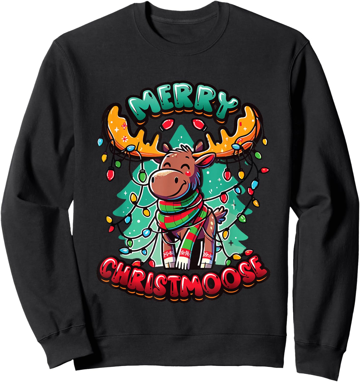 Merry Christmoose Xmas Tree Moose Merry Christmas Moose Sweatshirt - Sweatshirt | Black