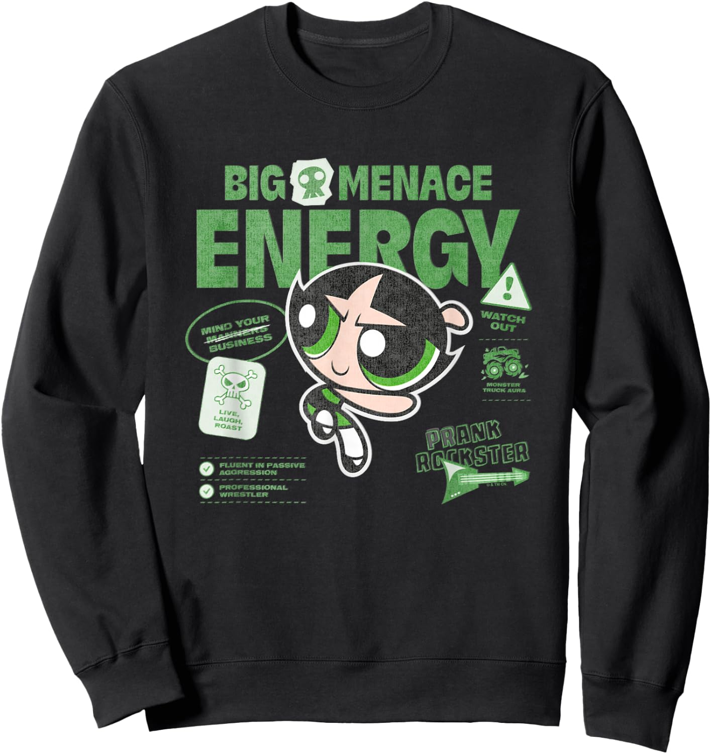 The Powerpuff Girls Buttercup Big Menace Energy Watch Out! Sweatshirt - Sweatshirt | Black