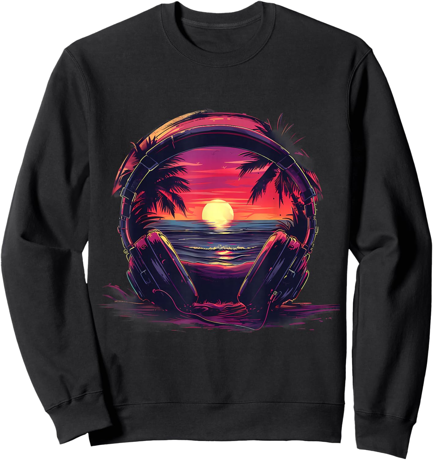 Headphones Music DJ House Music Sunset Artwork Beatmaker Sweatshirt - Sweatshirt | Black