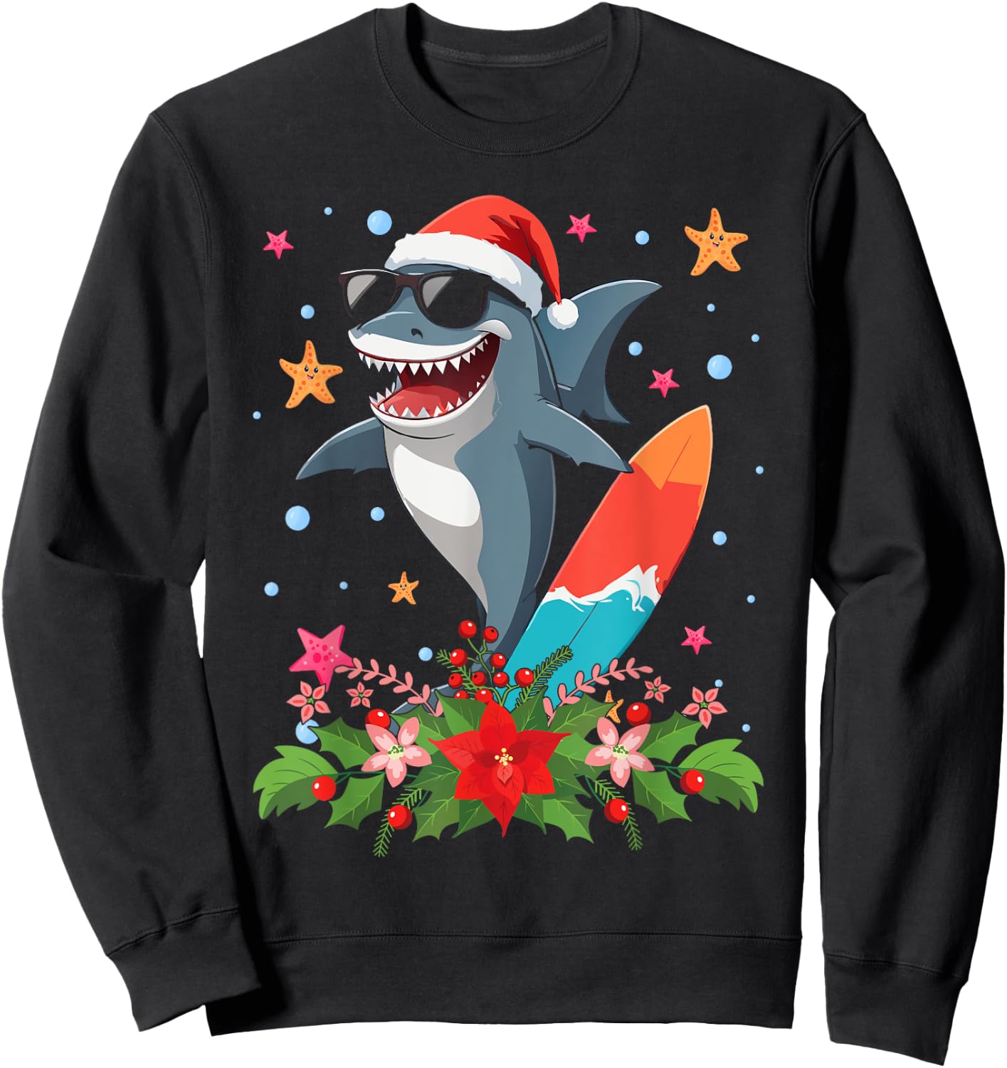 Funny Shark Hawaiian Summer Surfing Shark Christmas in July Men Women Kids Sweatshirt - Sweatshirt | Black