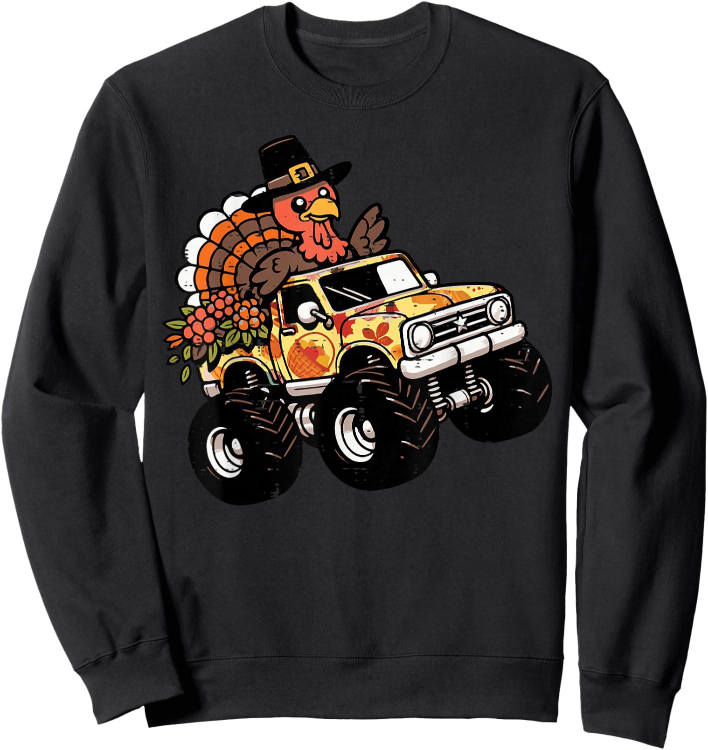 Thanksgiving Turkey Monster Truck Fall Toddler Boys Kids Sweatshirt - Sweatshirt | Black