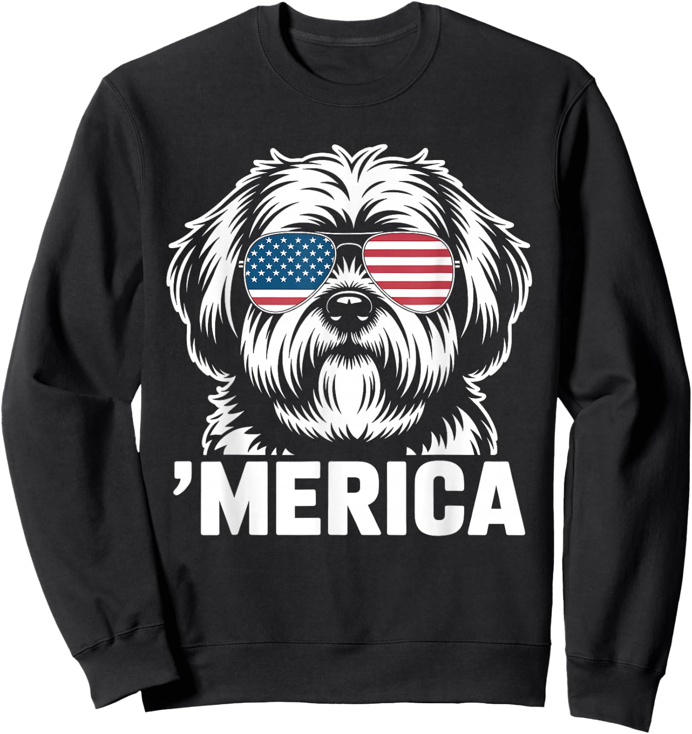 Patriotic USA American Flag 4th of July Lhasa Apso Sweatshirt - Sweatshirt | Black