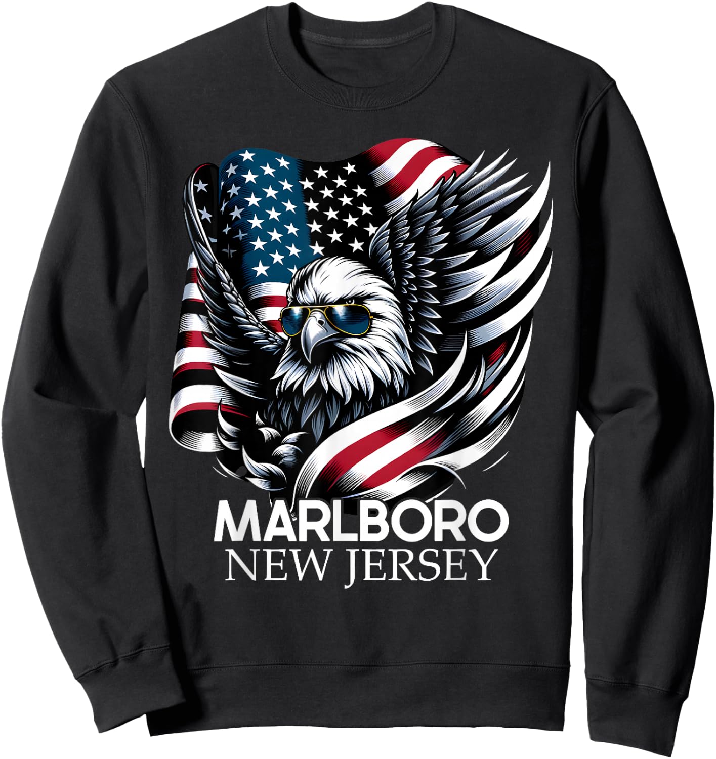 Marlboro New Jersey 4th of July USA American Flag Sweatshirt - Sweatshirt | Black
