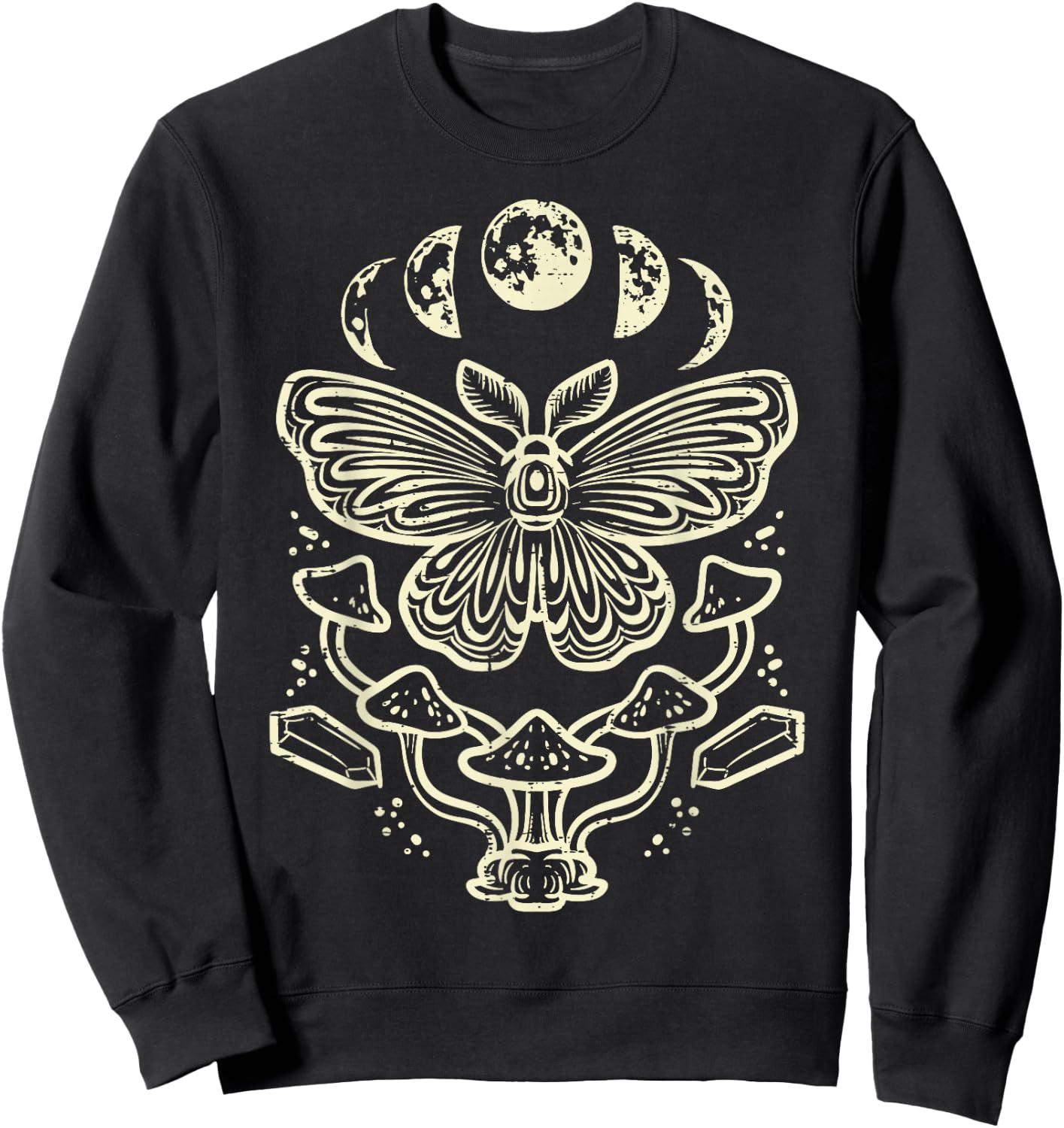 Moth Moon Phases Mushroom Goblincore Grunge Women Men Kids Sweatshirt - Sweatshirt | Black