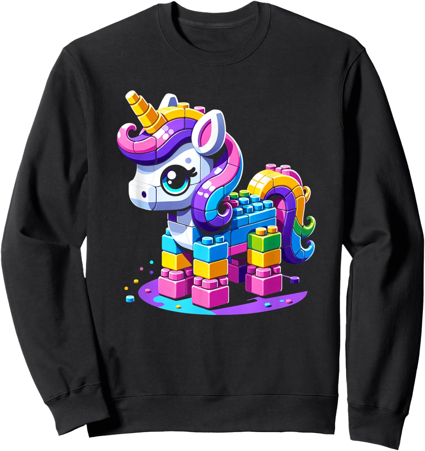 Block Building Unicorn Lover Master Builder Bricks Sweatshirt - Sweatshirt | Black