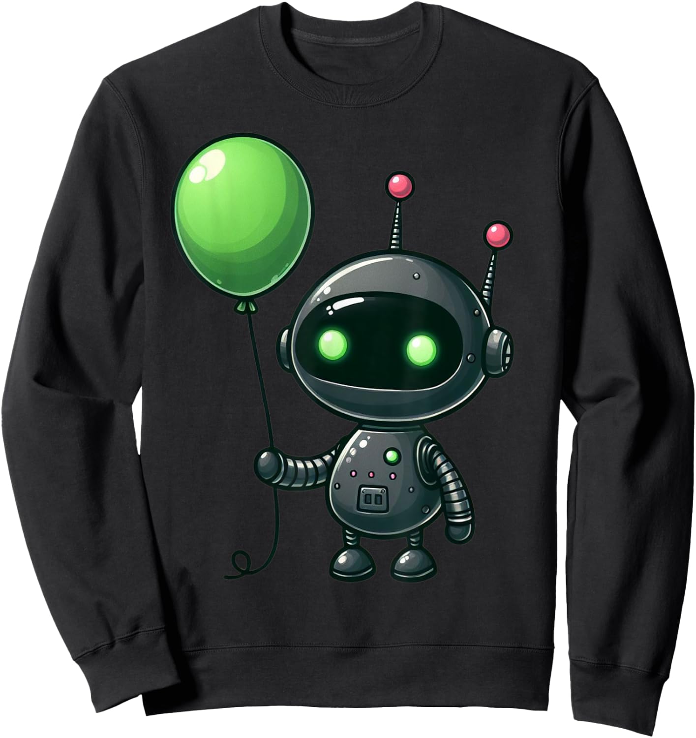 Retro Robot Holding Green Balloon For Kids And Robot Lovers Sweatshirt - Sweatshirt | Black