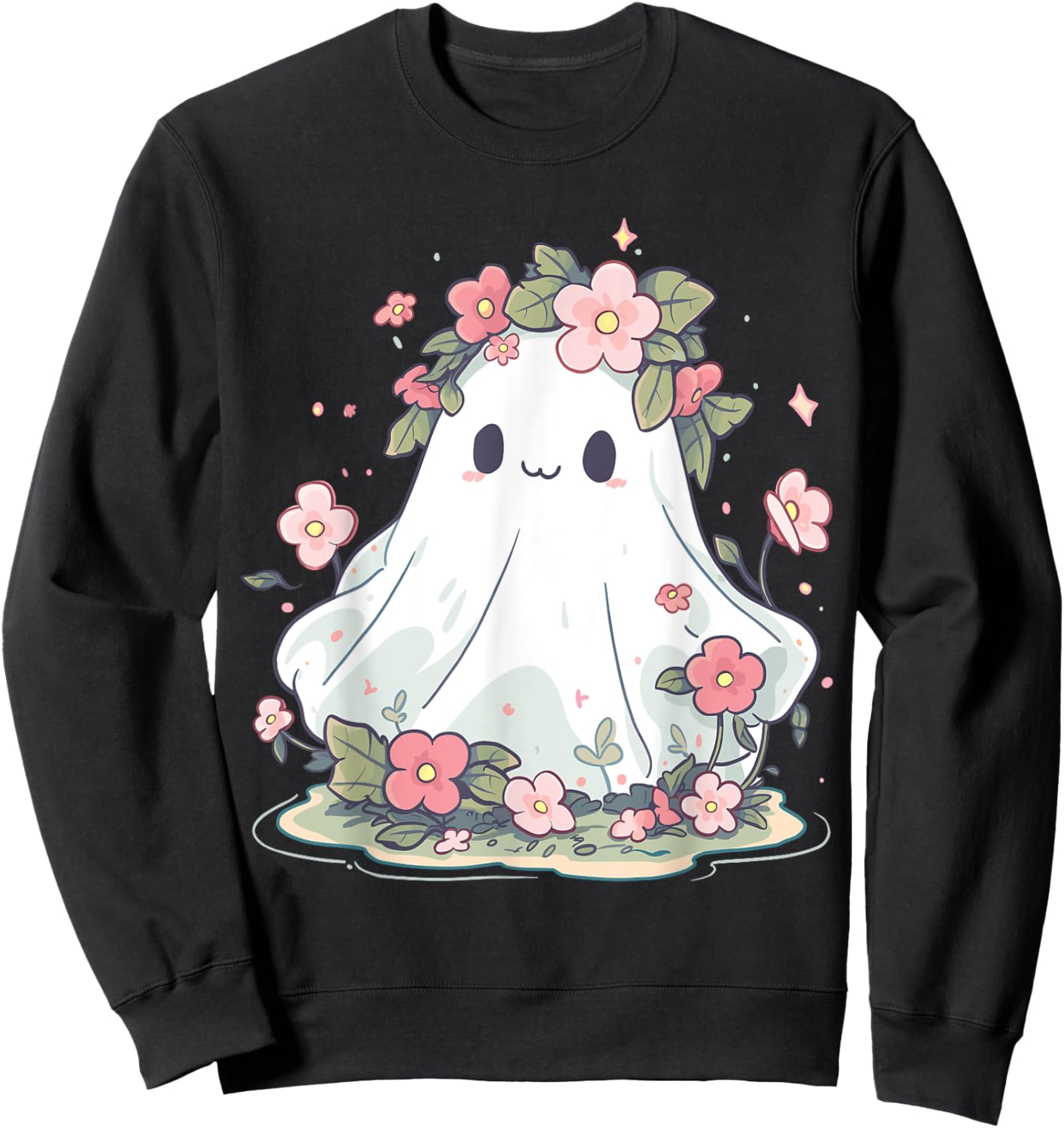 Women Halloween Shirt Floral Ghost Halloween Costume Sweatshirt - Sweatshirt | Black