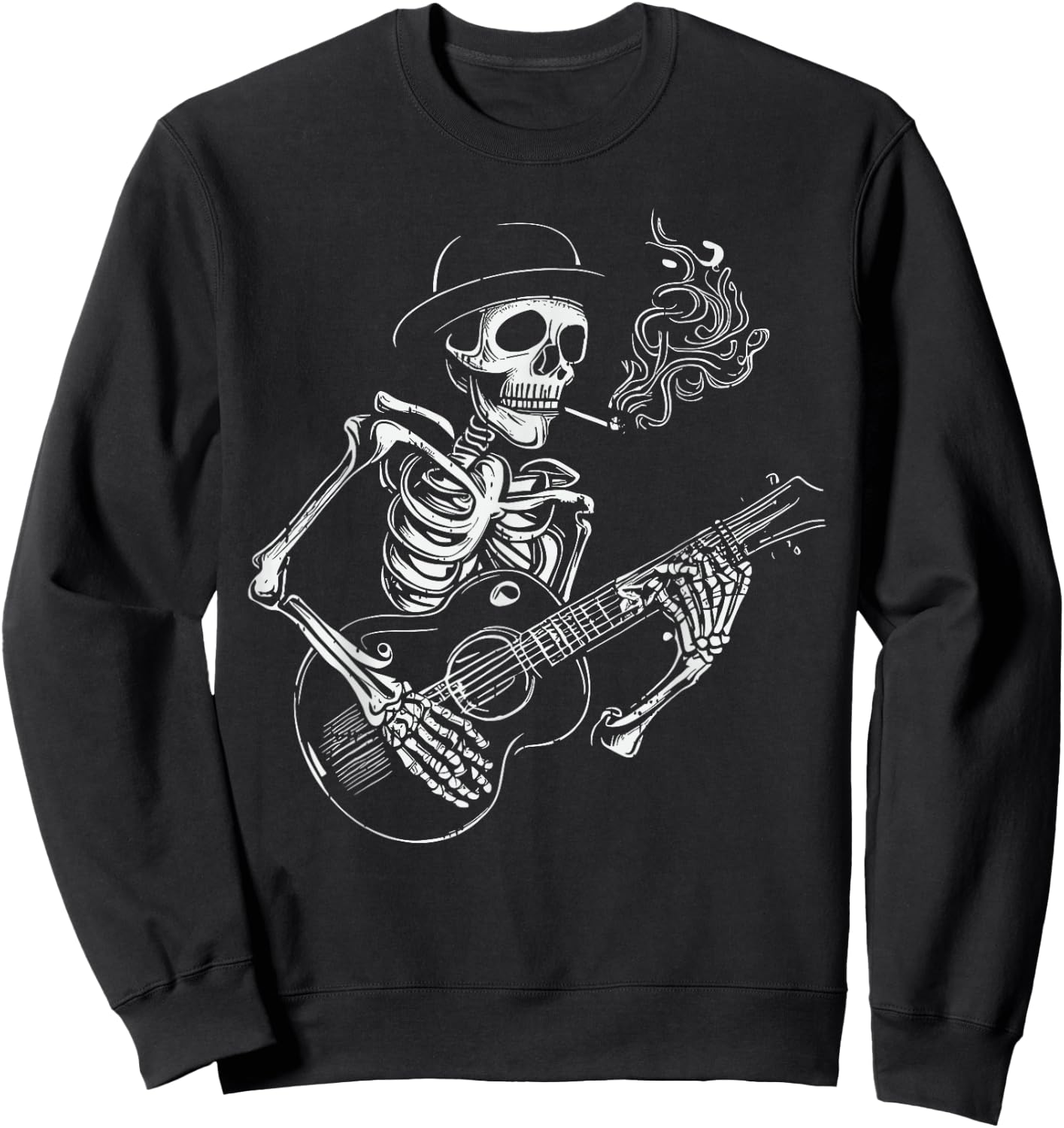 Skeleton Guitar PLayer Halloween Bones Guitarist Musician Sweatshirt - Sweatshirt | Black