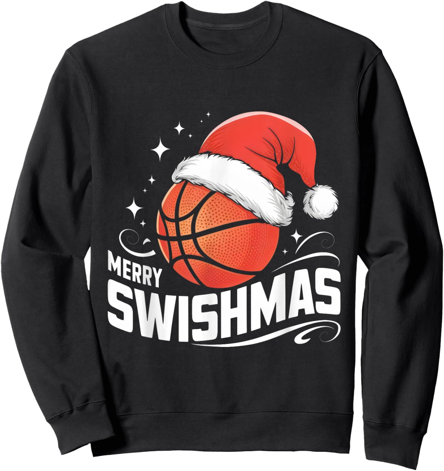 Merry Swishmas Ugly Christmas Basketball Player Xmas Funny Sweatshirt - Sweatshirt | Black