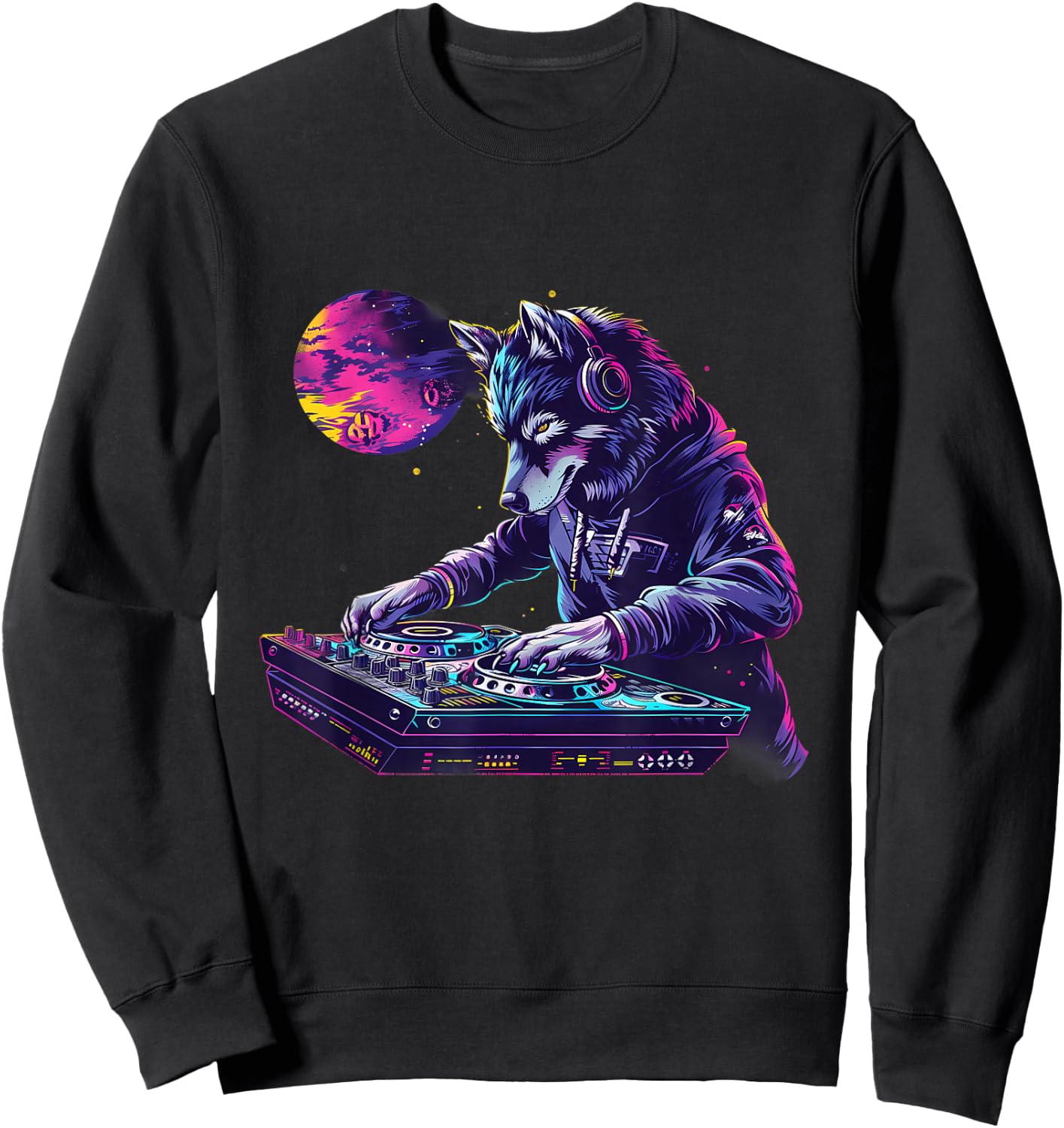 DJ Wolf Turntable DJ Wolf Beatmaker Dance Music Wolf Lover Sweatshirt - Sweatshirt | Black