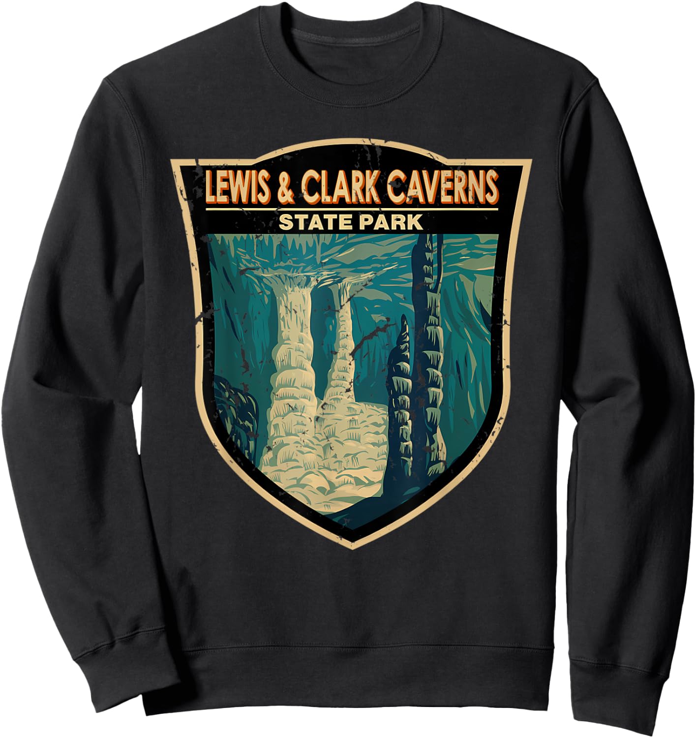 Vintage Lewis And Clark Caverns State Park Montana Badge Sweatshirt - Sweatshirt | Black