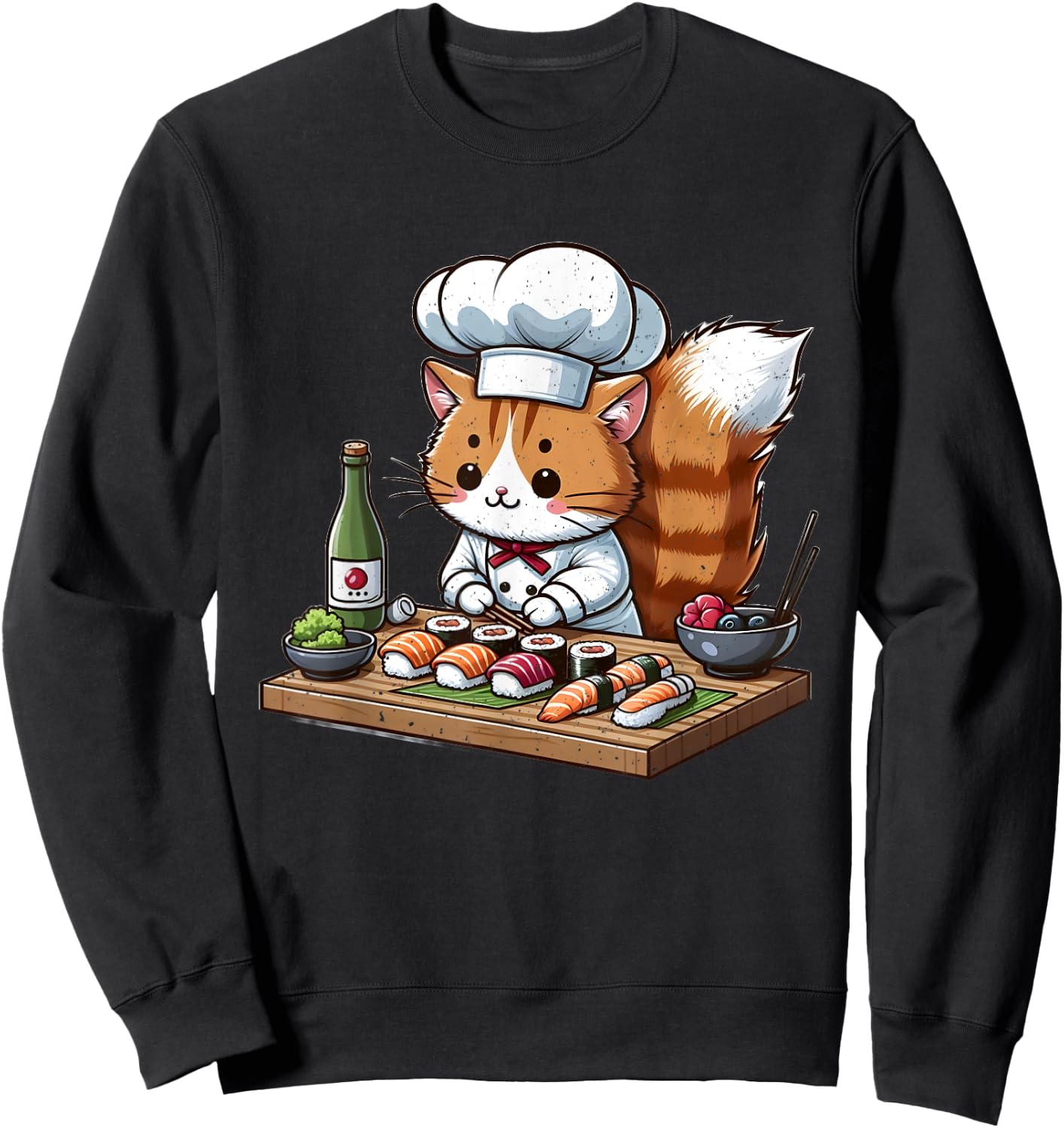 Cat Chef Making Sushi Sweatshirt - Sweatshirt | Black