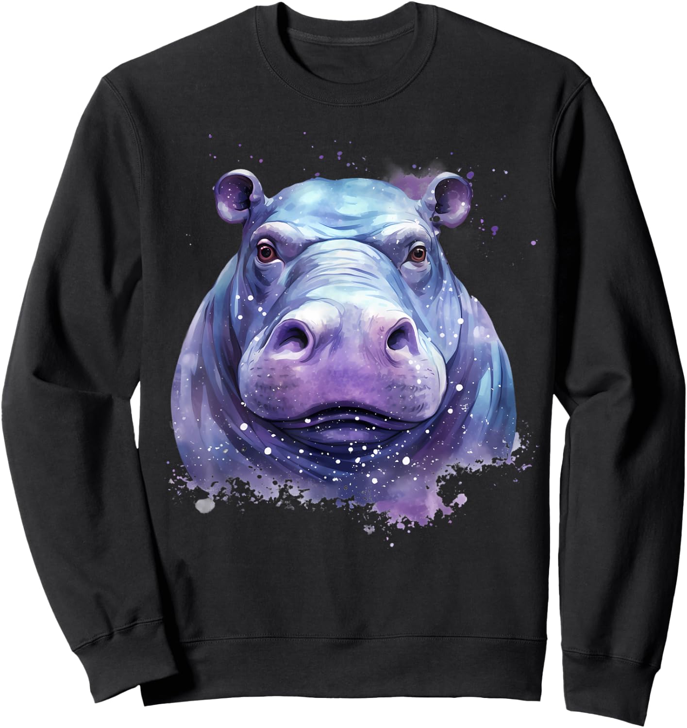 Hippo Portrait Wildlife Colourful Animal Print Hippopotamus Sweatshirt - Sweatshirt | Black