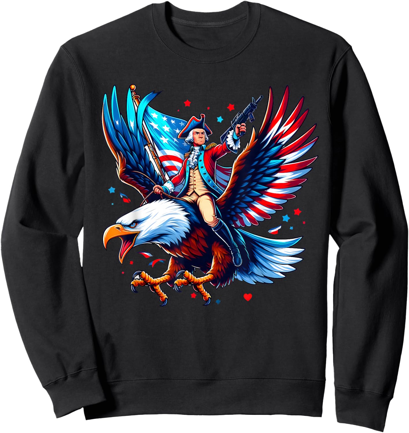 Eagle-Clad George Washington Patriot - 4th of July Sweatshirt - Sweatshirt | Black