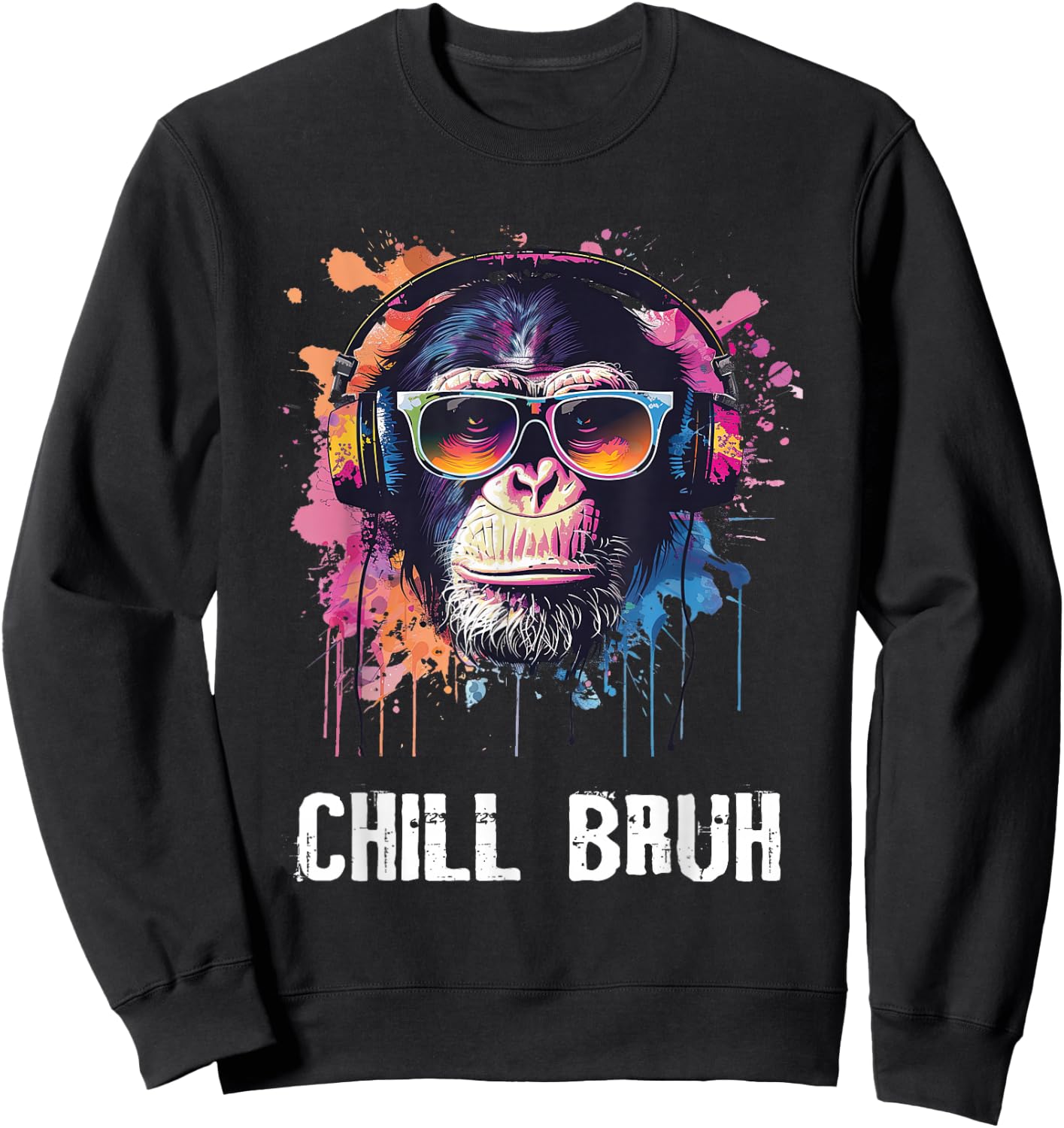 Chill Bruh DJ Monkey Sunglasses Teens Boys Men Sweatshirt - Sweatshirt | Black