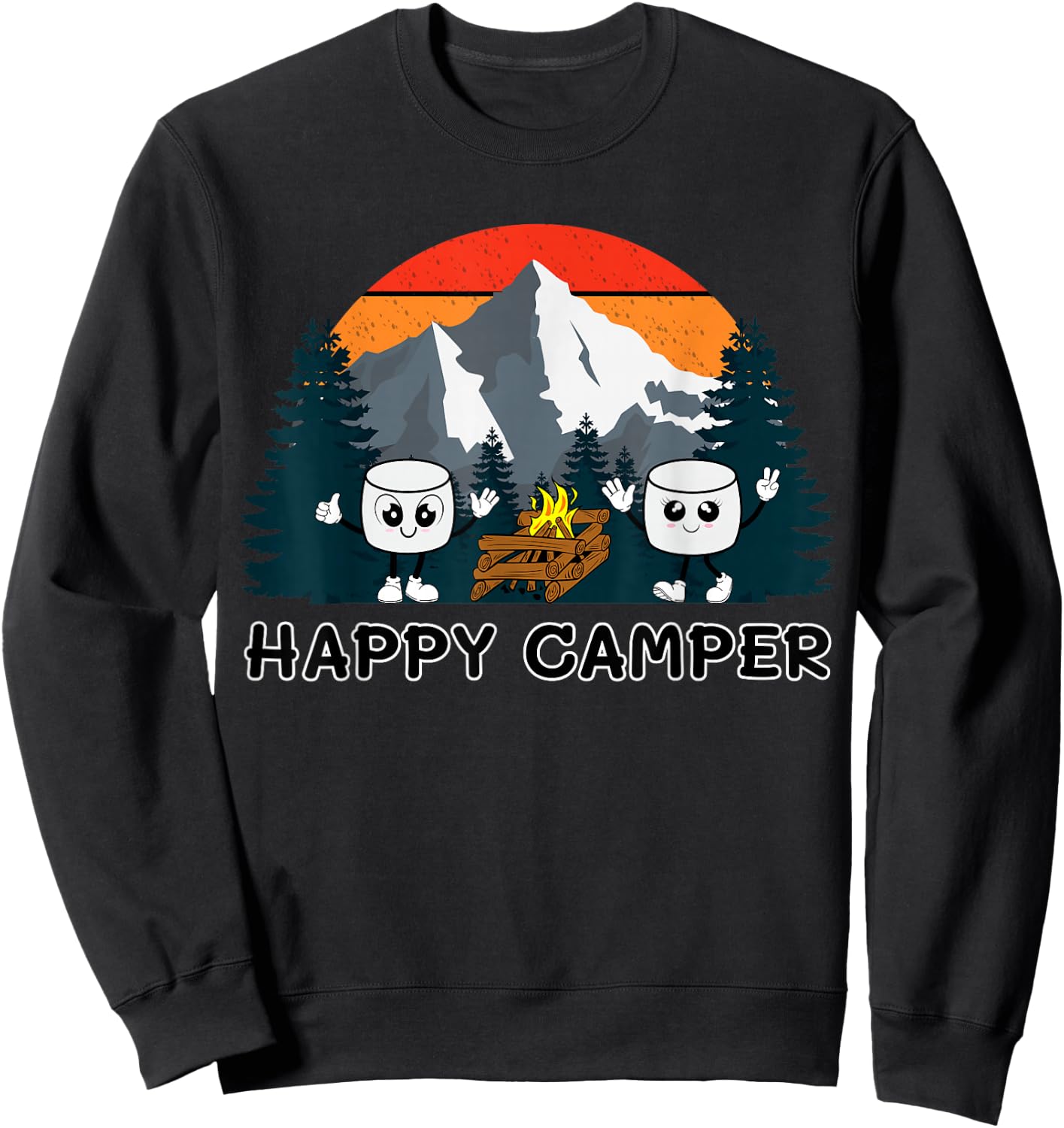 Happy Marshmallow Camper Baby Toddler Kids Cute Marshmallow Sweatshirt - Sweatshirt | Black