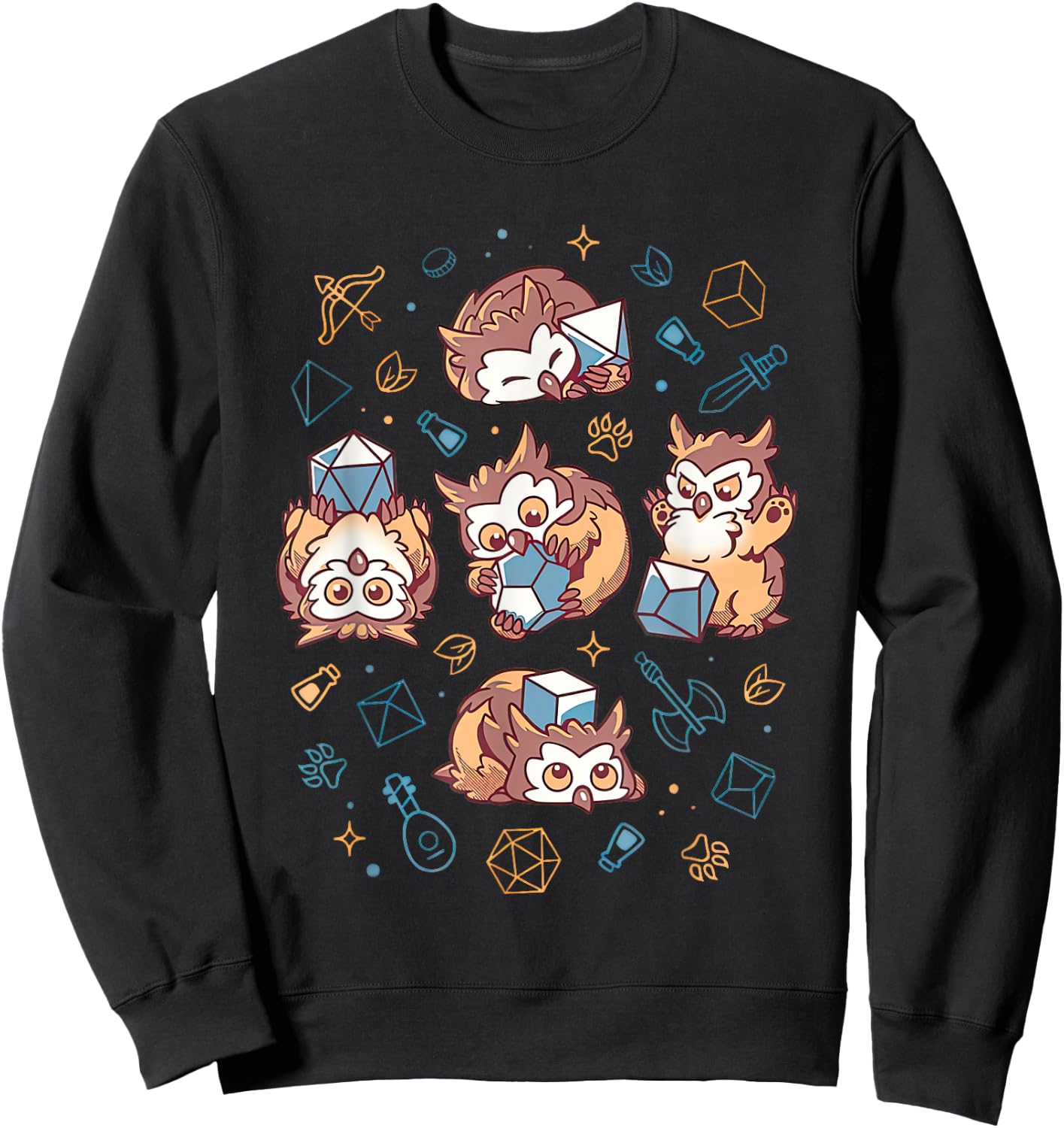 Cute Owl Beast Dice Funny Women Sweatshirt - Sweatshirt | Black