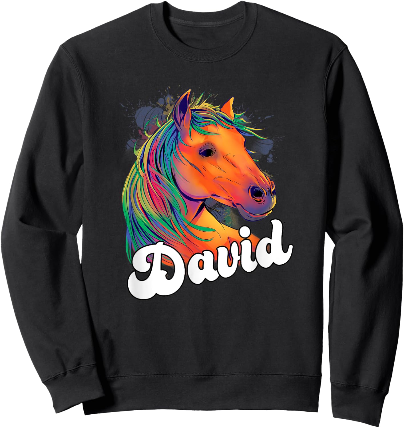 DAVID - Cute Boy Name with beautiful Horse Sweatshirt - Sweatshirt | Black