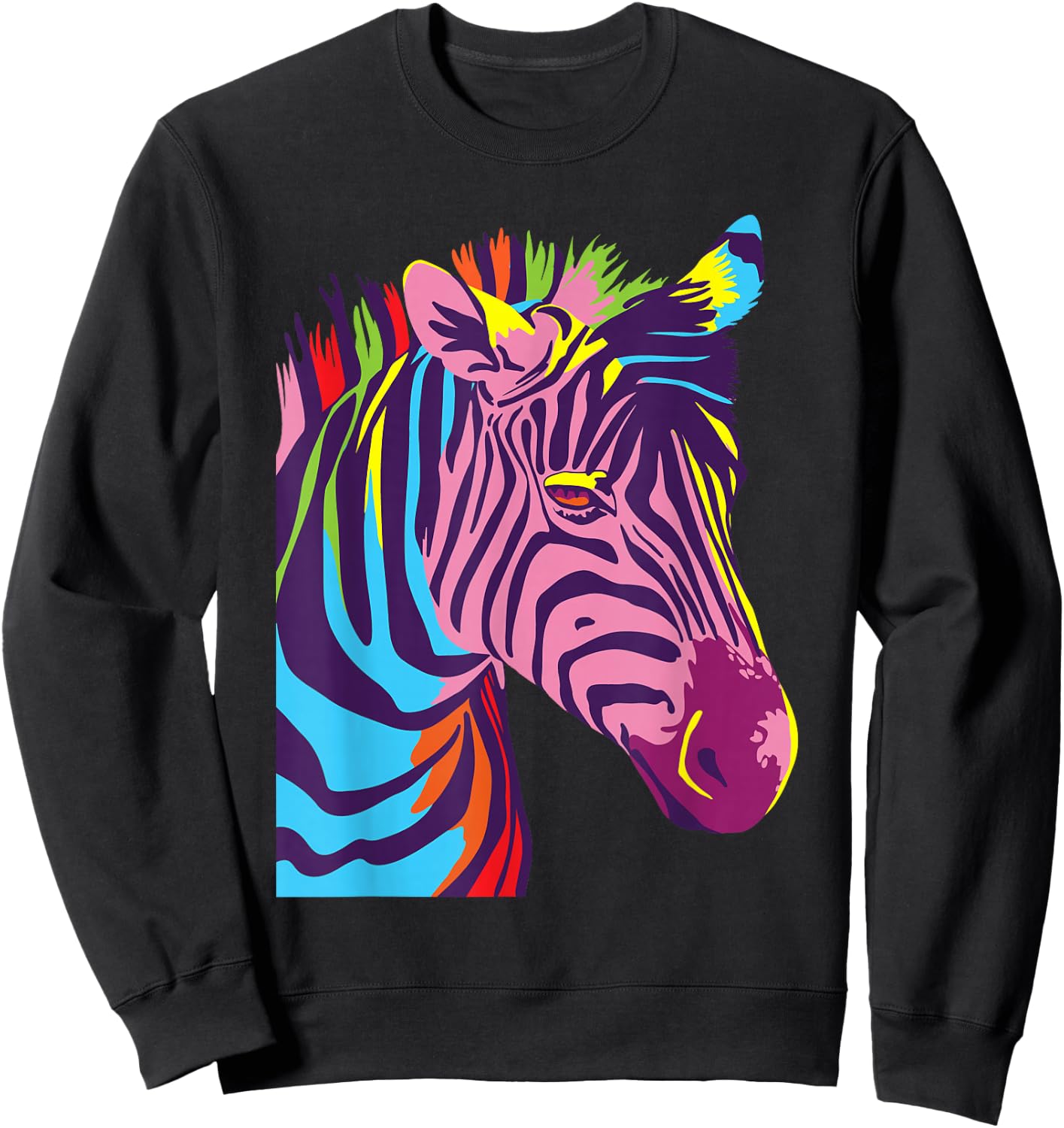 Colorful Zebra Head - Wildlife Biologist Zookeeper Zoologist Sweatshirt - Sweatshirt | Black