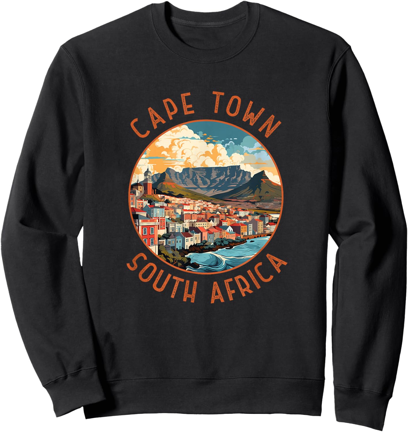 Cape Town South Africa Retro Distressed Circle Travel Sweatshirt - Sweatshirt | Black