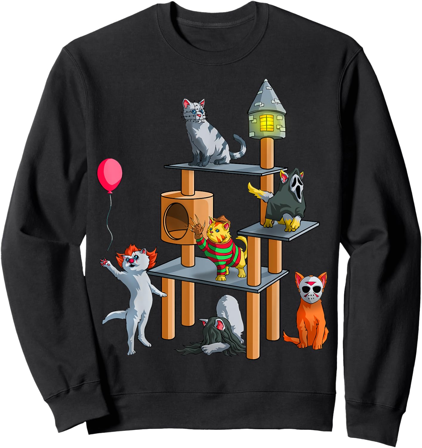 Funny Cat Horror Movies Cute Halloween for Cat Kitty Lovers Sweatshirt - Sweatshirt | Black