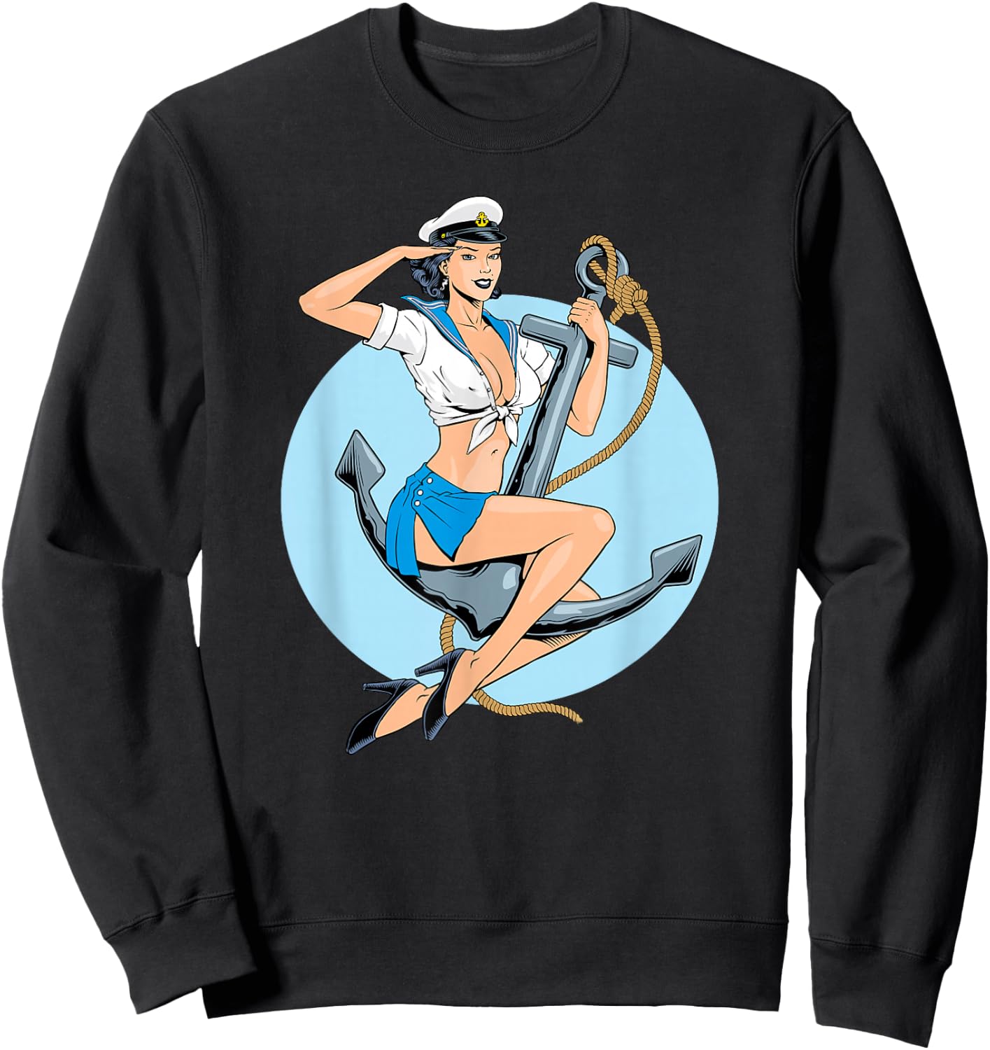 Retro Pin-Up Girl Anchor America Art Vintage Nostalgia Sweatshirt - Sweatshirt | Black