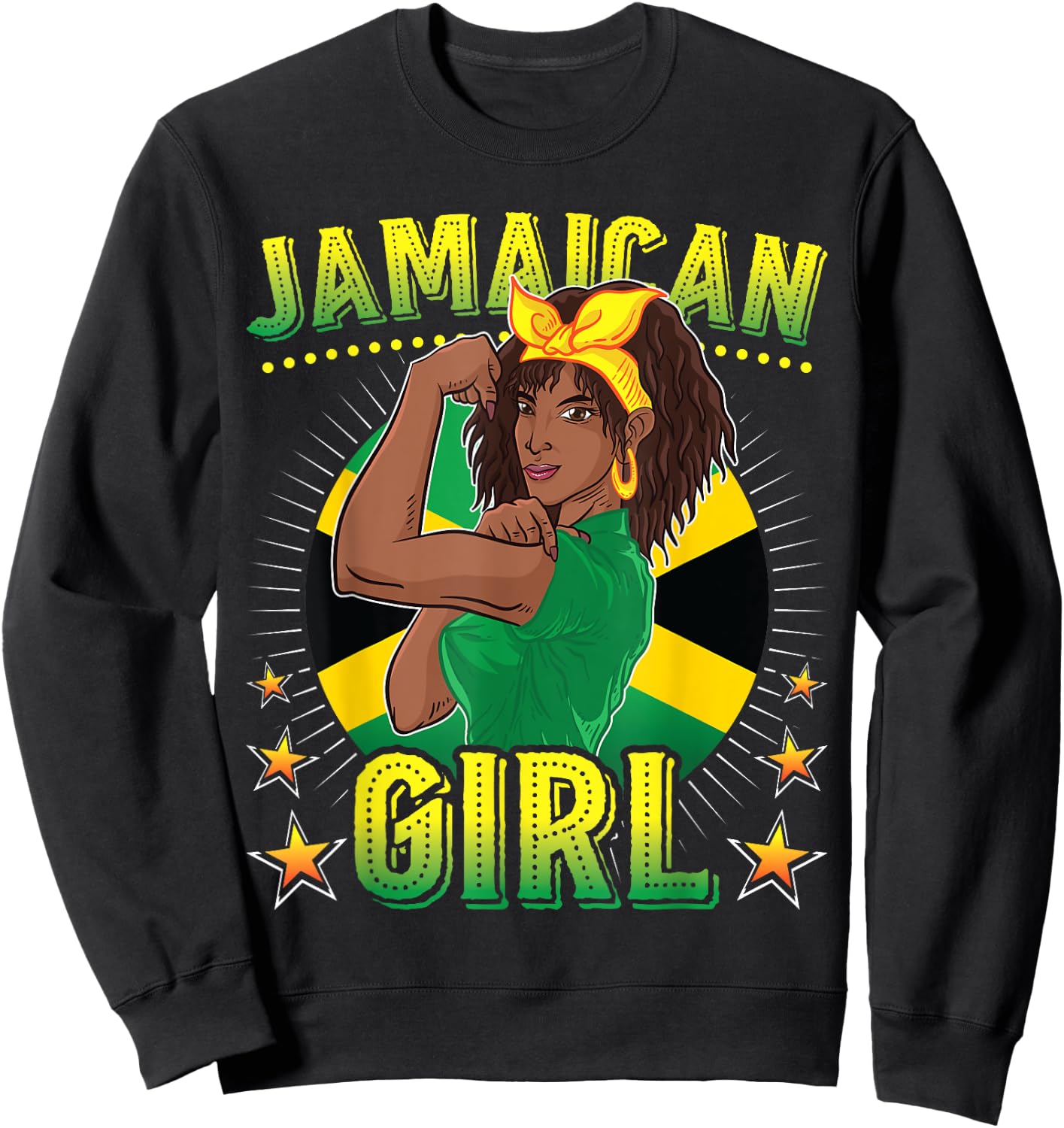 Jamaican Girl Queen Empress Rastafari Reggae Jamaica Flag Sweatshirt - Sweatshirt | Black