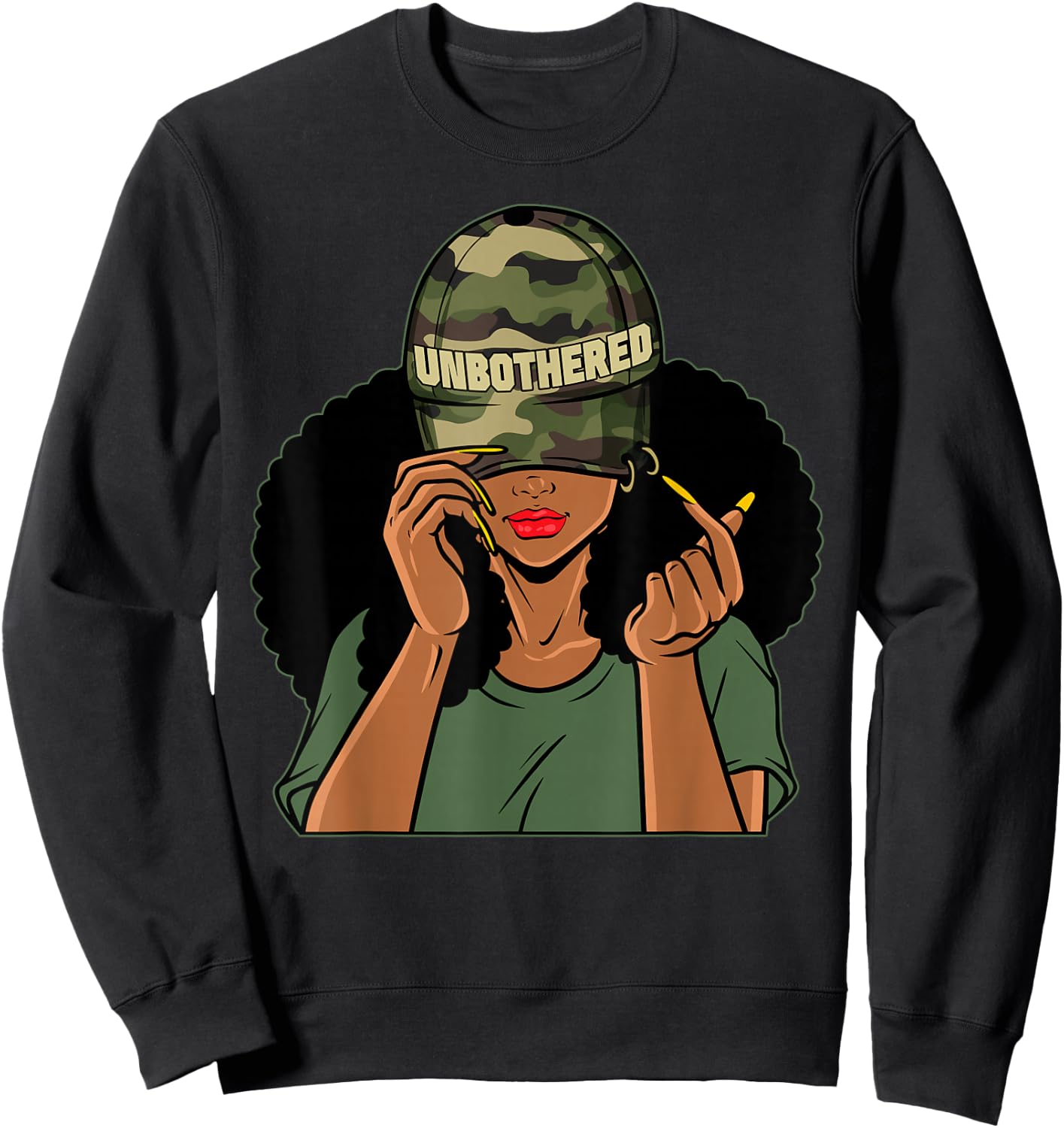 Unbothered Black Girl Camoflauge Afro Woman Black Queen Sweatshirt - Sweatshirt | Black