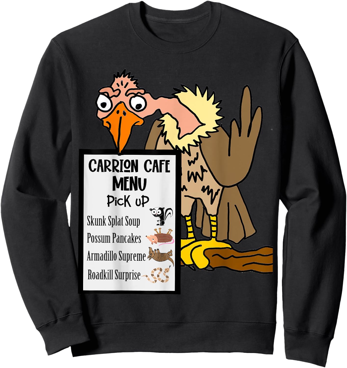 Smileteesfunny Funny Buzzard with Road-kill Menu Sweatshirt - Sweatshirt | Black