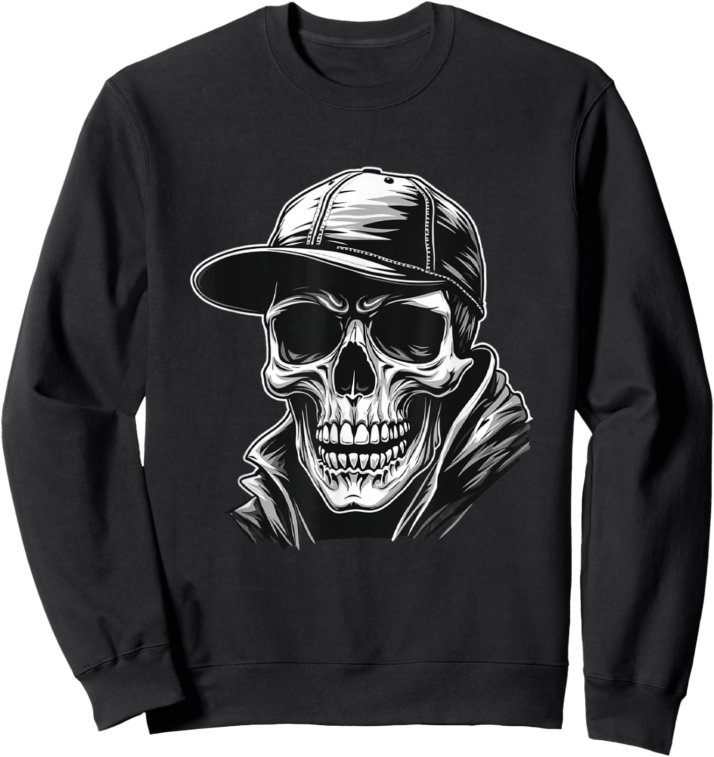 Rocker Skeleton Cap Skater Cool Halloween Punk Rock Men Boys Sweatshirt - Sweatshirt | Black