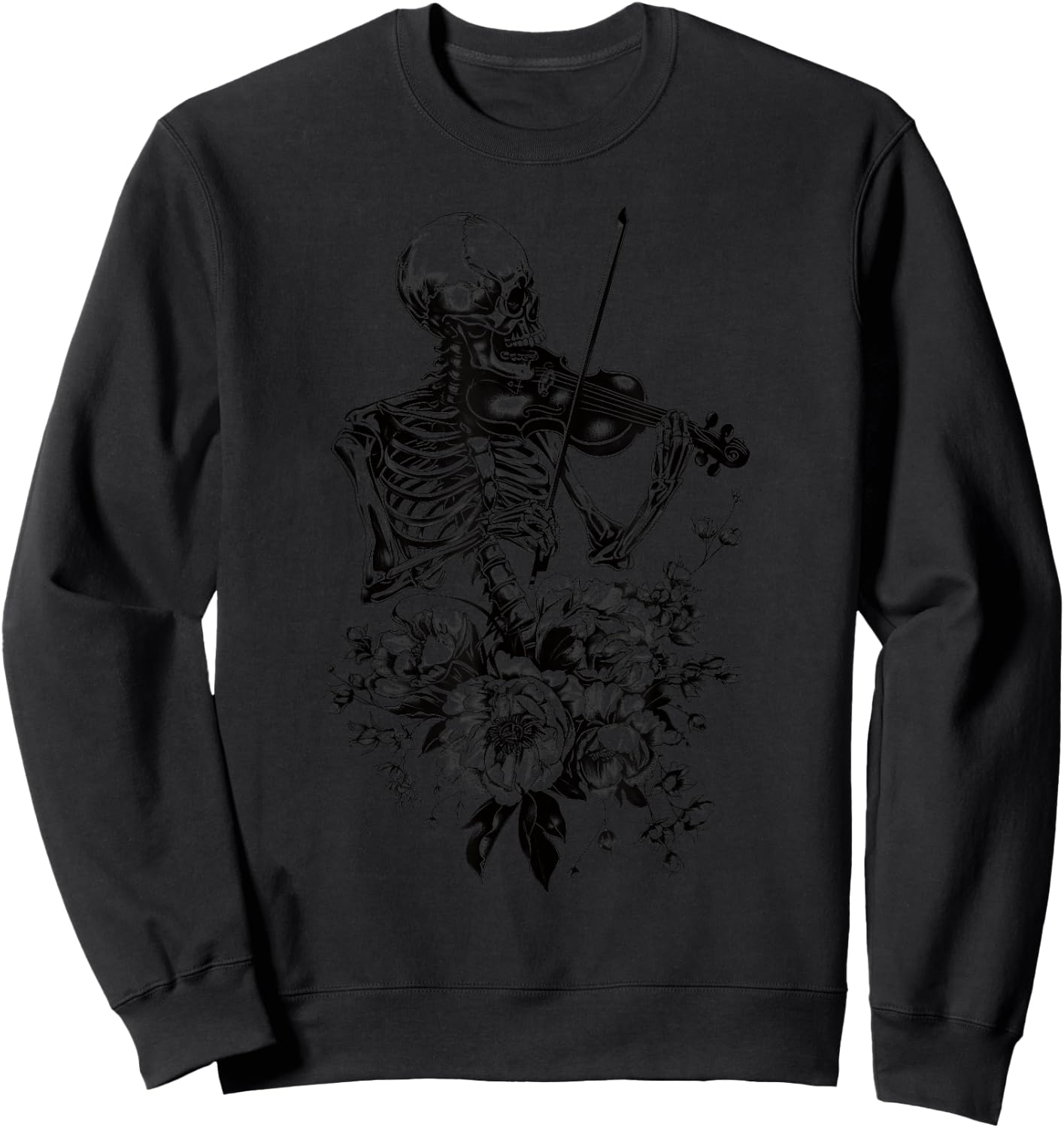 Vintage Skeleton Playing Violin Boho Flower Gothic Goth Art Sweatshirt - Sweatshirt | Black