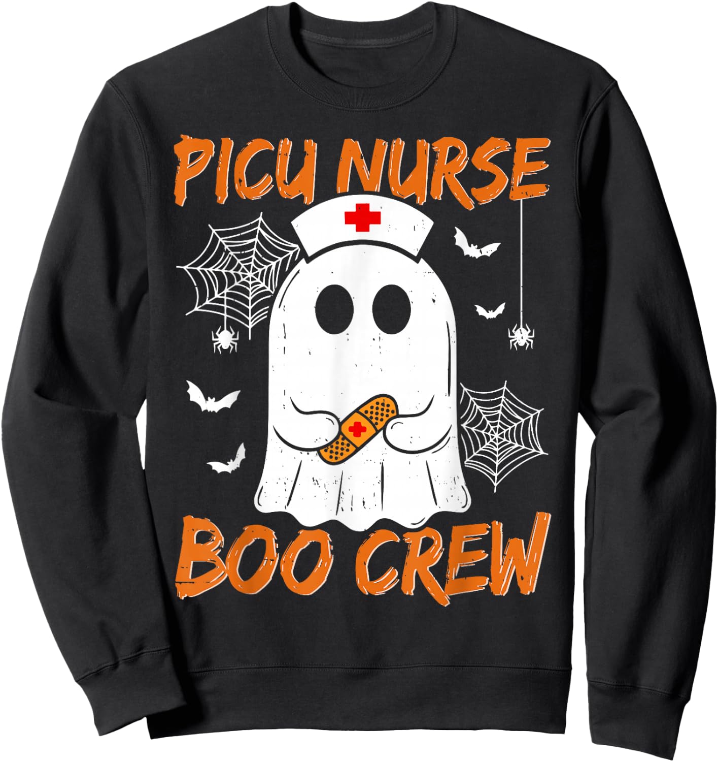 Groovy PICU Nurse Boo Crew Nurse Funny Ghost Halloween Nurse Sweatshirt - Sweatshirt | Black