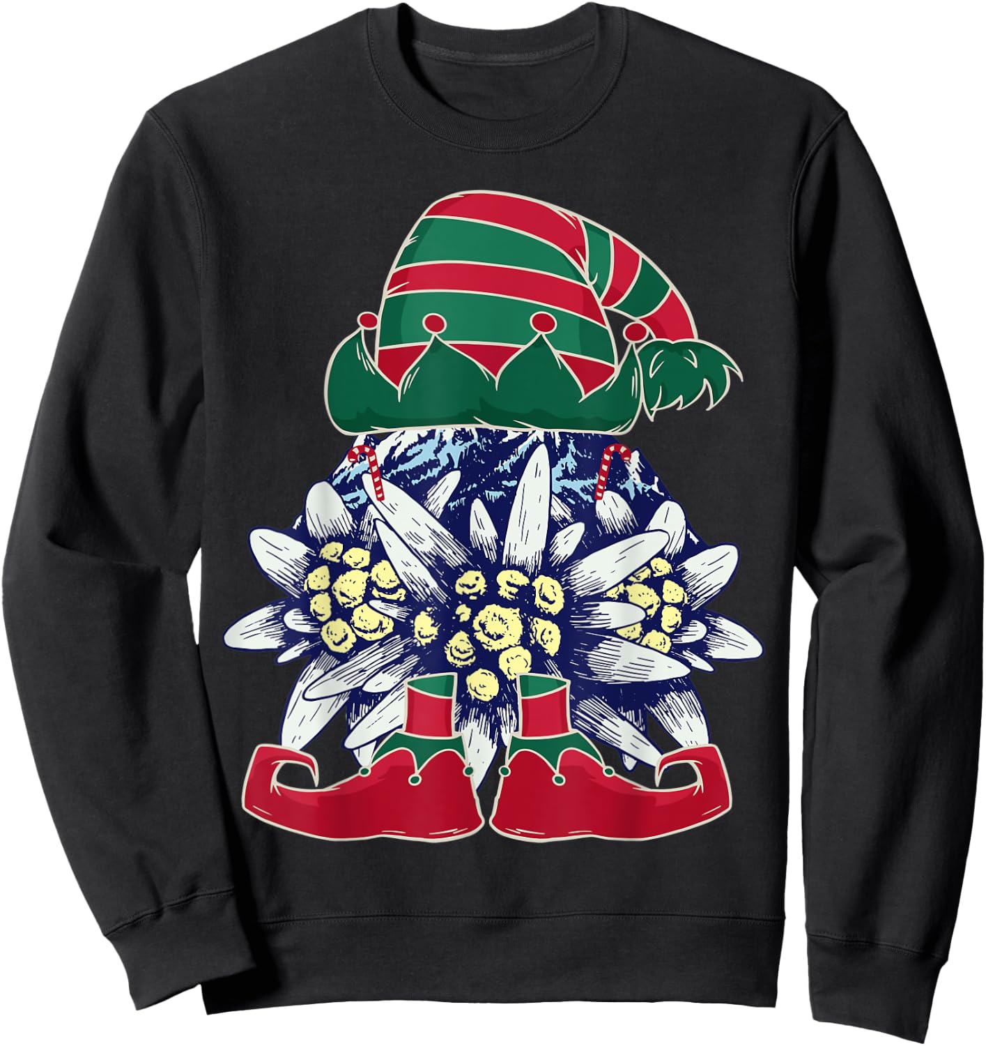 Edelweiss Elf Christmas Alps Hiking Switzerland Xmas Sweatshirt - Sweatshirt | Black