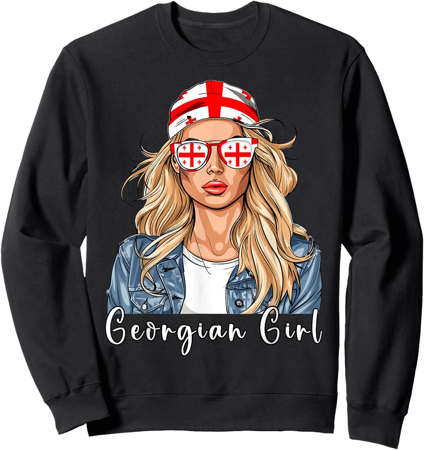 Georgian Flag Souvenirs Woman Girl Products Georgia Sweatshirt - Sweatshirt | Black