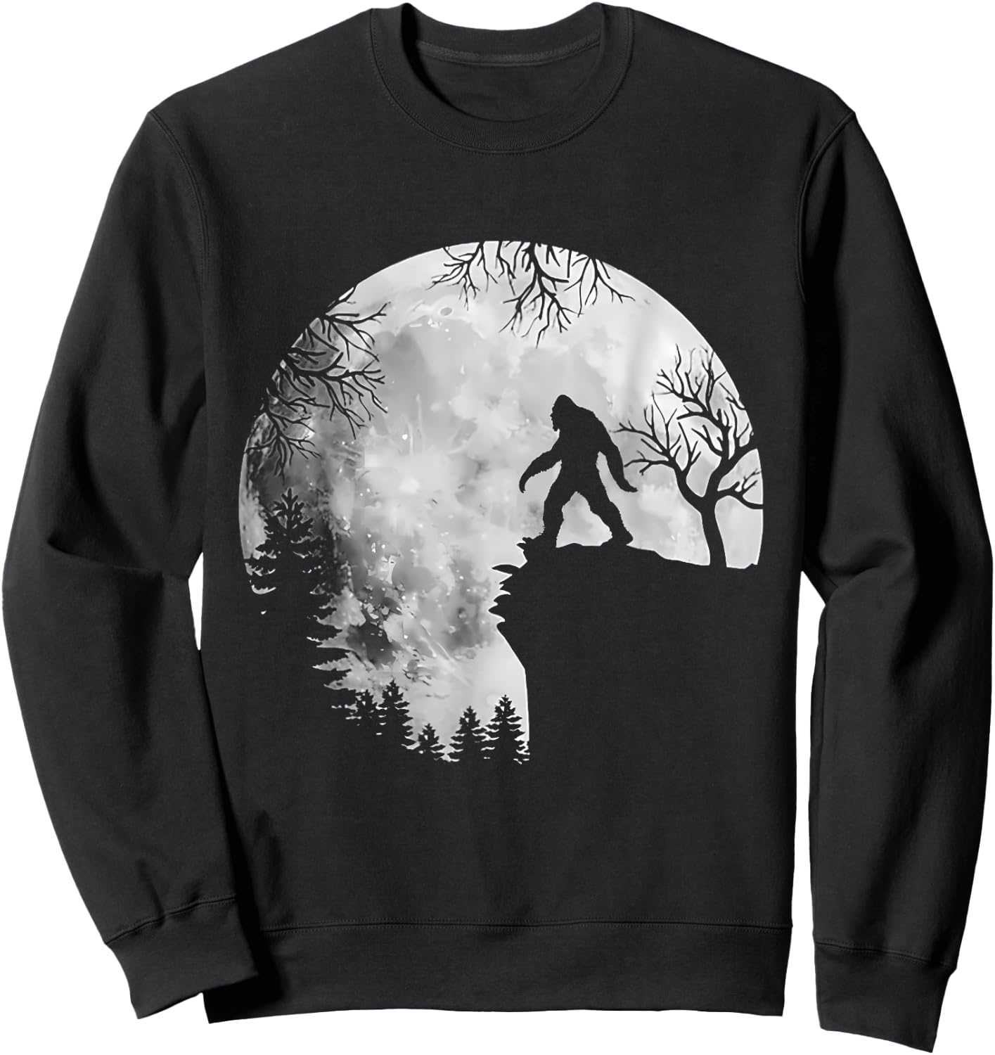 Bigfoot Sasquatch Full Moon In The Forest Women Kids Sweatshirt - Sweatshirt | Black