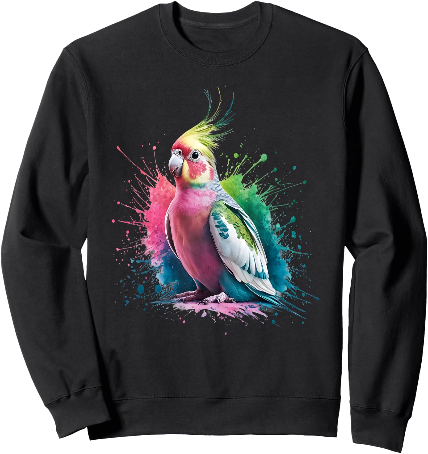 Cockatiel Men Woman Colorful Watercolor Cockatiel Sweatshirt - Sweatshirt | Black