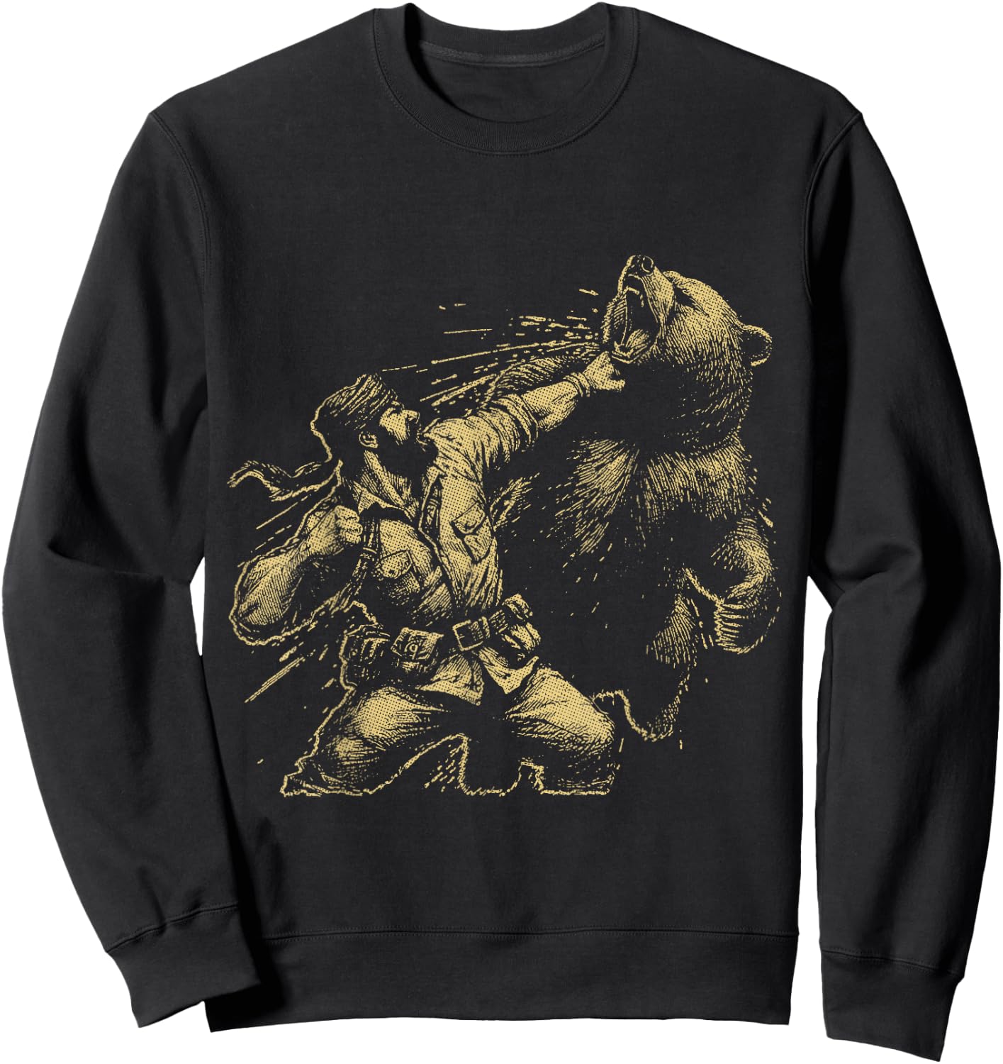Bear Funny Man Punching Bear Retro Vintage Hunting Camping Sweatshirt - Sweatshirt | Black