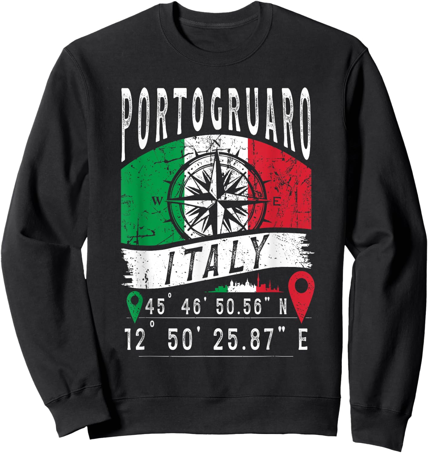 Portogruaro Italy Flag Italia GPS Coordinates Of Portogruaro Sweatshirt - Sweatshirt | Black
