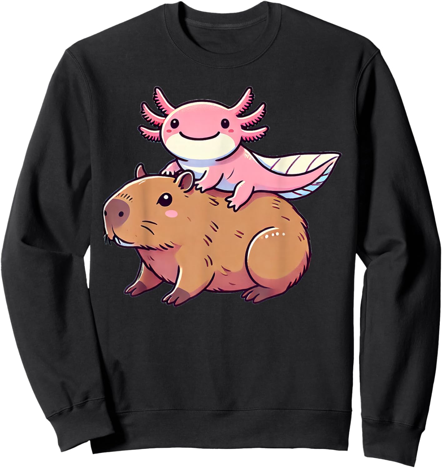 Kawaii Axolotl Capybara Sweatshirt - Sweatshirt | Black