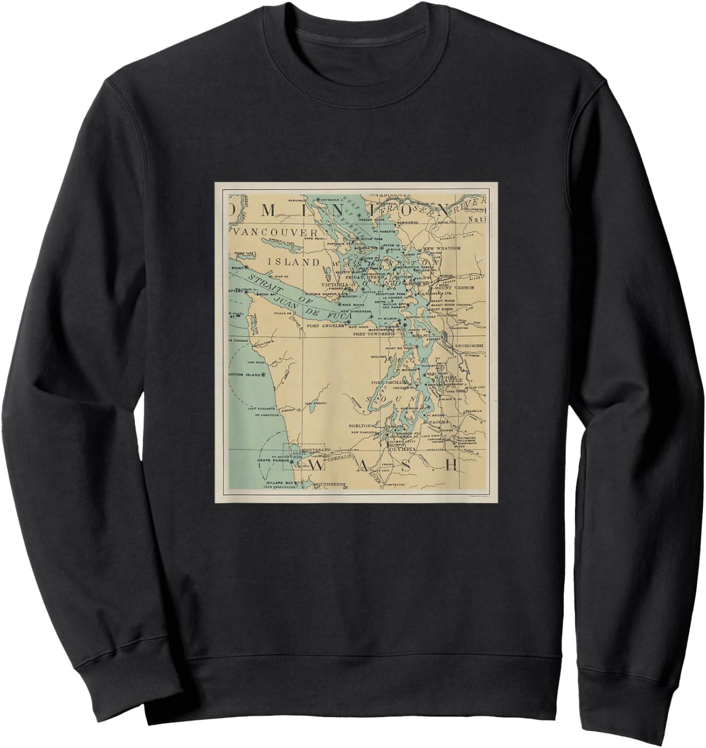 Puget Sound Lighthouse Map Sweatshirt - Sweatshirt | Black