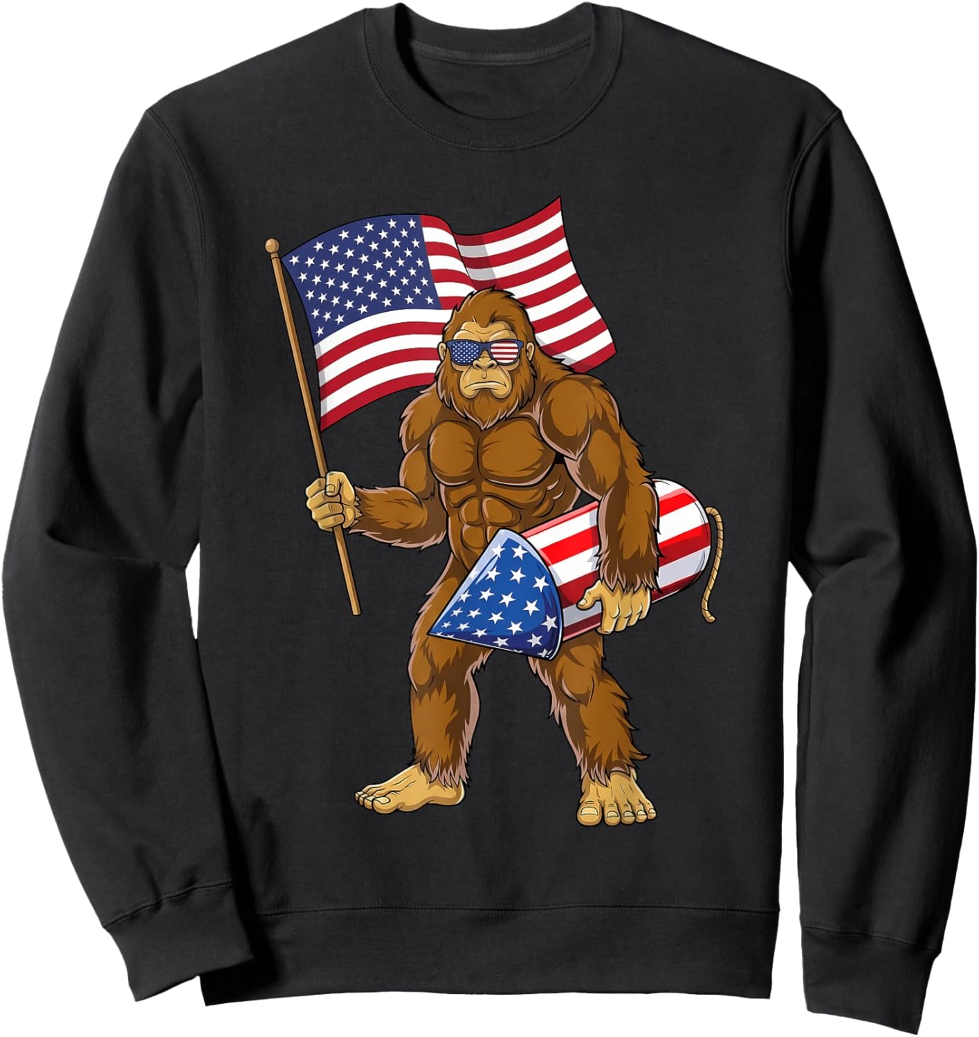 4th of July Bigfoot Sasquatch Fireworks America Patriotic Sweatshirt - Sweatshirt | Black