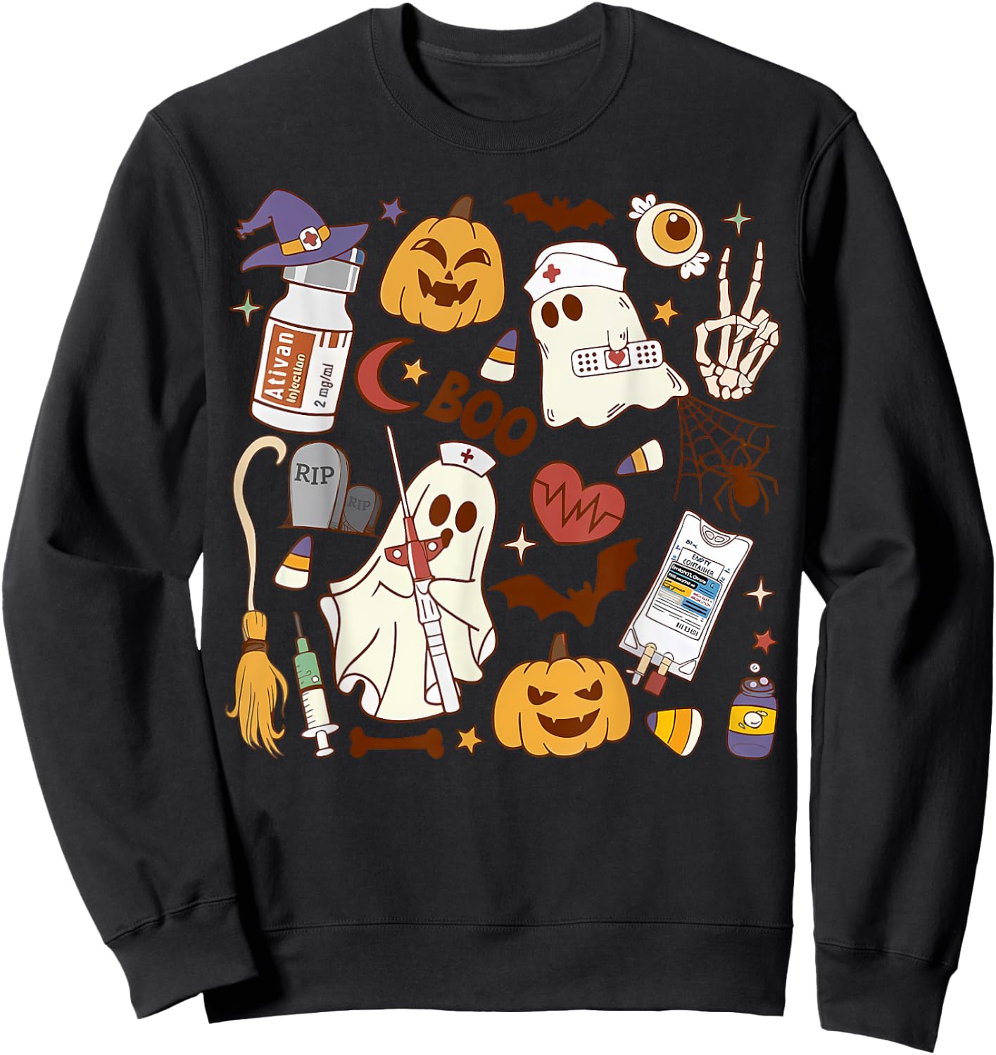 Cardiology Nurse Boo Crew Spooky Cardiac Nursing Halloween Sweatshirt - Sweatshirt | Black