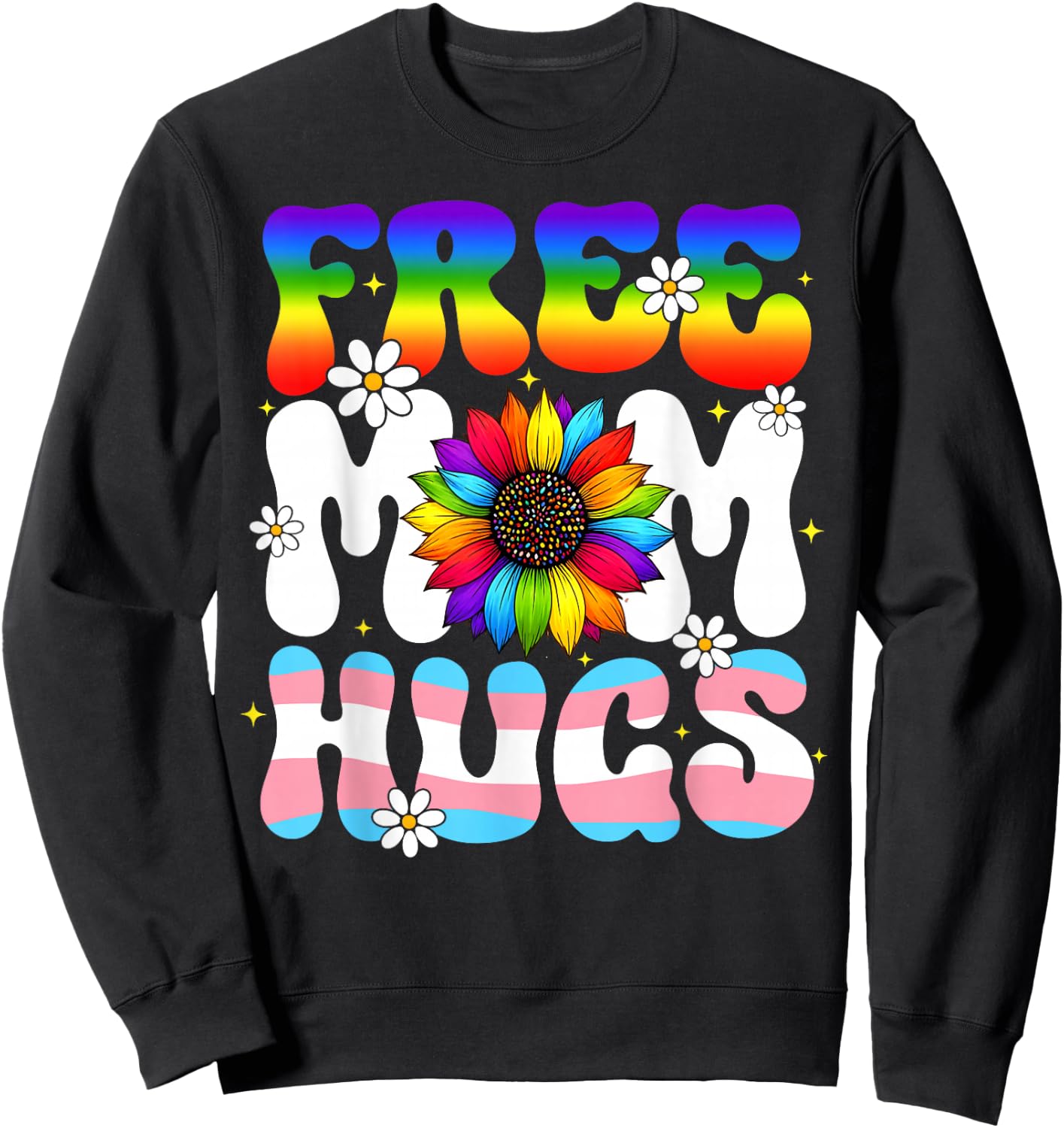 Free Hugs Rainbow Sunflower Pride LGBT Women Men Sweatshirt - Sweatshirt | Black