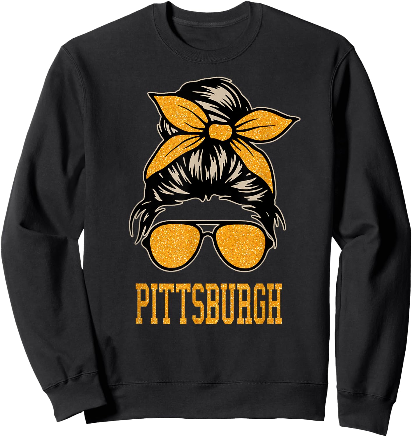 Pittsburgh Women Girl Messy Bun Hair. Gift Girl Sweatshirt - Sweatshirt | Black