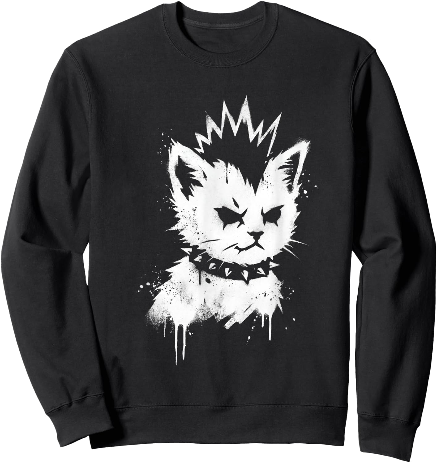 Punk Kitten Funny Mohawk Cat Rock Grunge Women Men Sweatshirt - Sweatshirt | Black