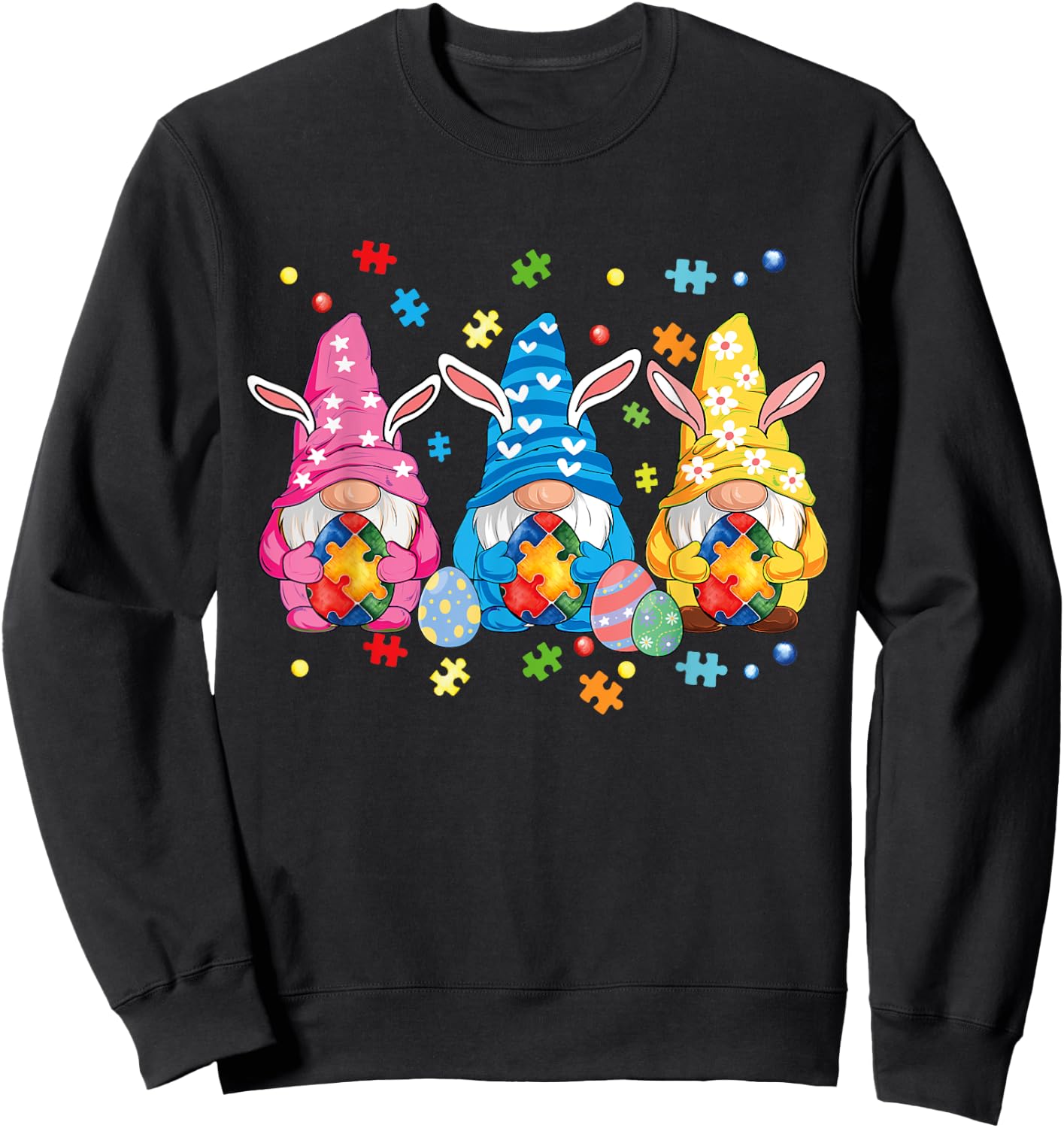 Autism Easter Gnomes Autism Awareness Easter Day Gnomes Egg Sweatshirt - Sweatshirt | Black